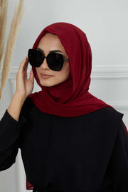 Instant Chiffon Shawl Headscarf for Women with Cotton Bonnet Chiffon Turban Cap, Ready-to-Wear Soft Chiffon Shawl Instant Hijab Wrap,PS-46 Maroon