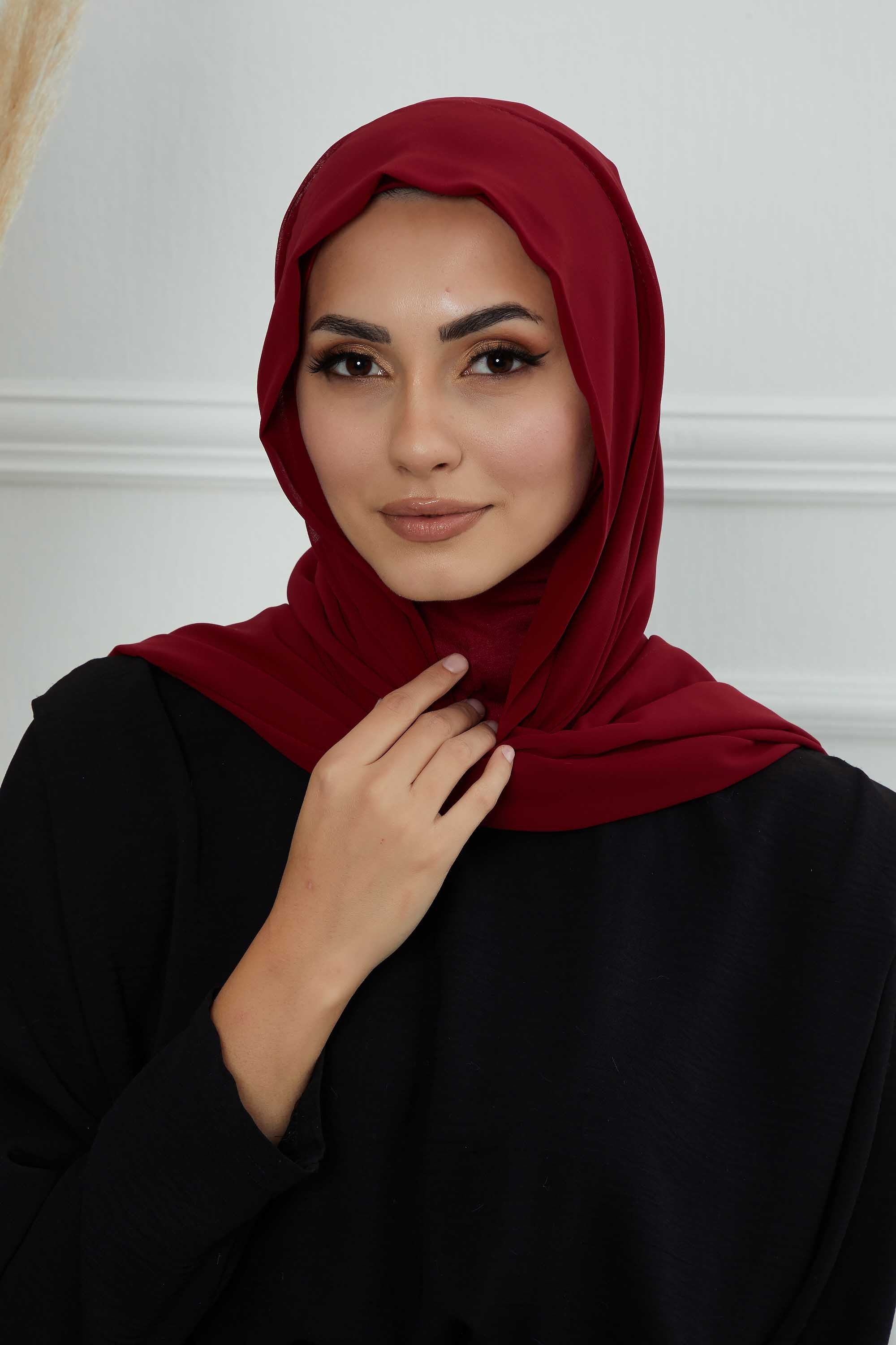 Instant Chiffon Shawl Headscarf for Women with Cotton Bonnet Chiffon Turban Cap, Ready-to-Wear Soft Chiffon Shawl Instant Hijab Wrap,PS-46 Maroon