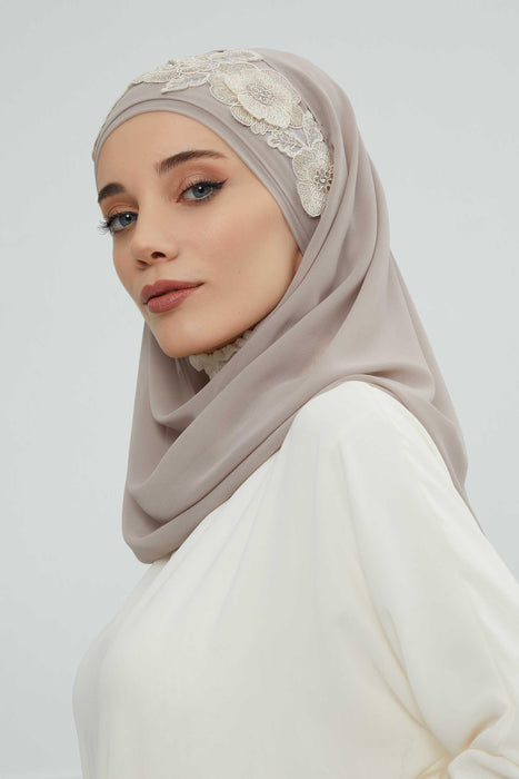 Instant Chiffon Shawl with Elegant Flower Accessories Evening Hijab Ready To Wear Modesty Turban Cap,CPS-101