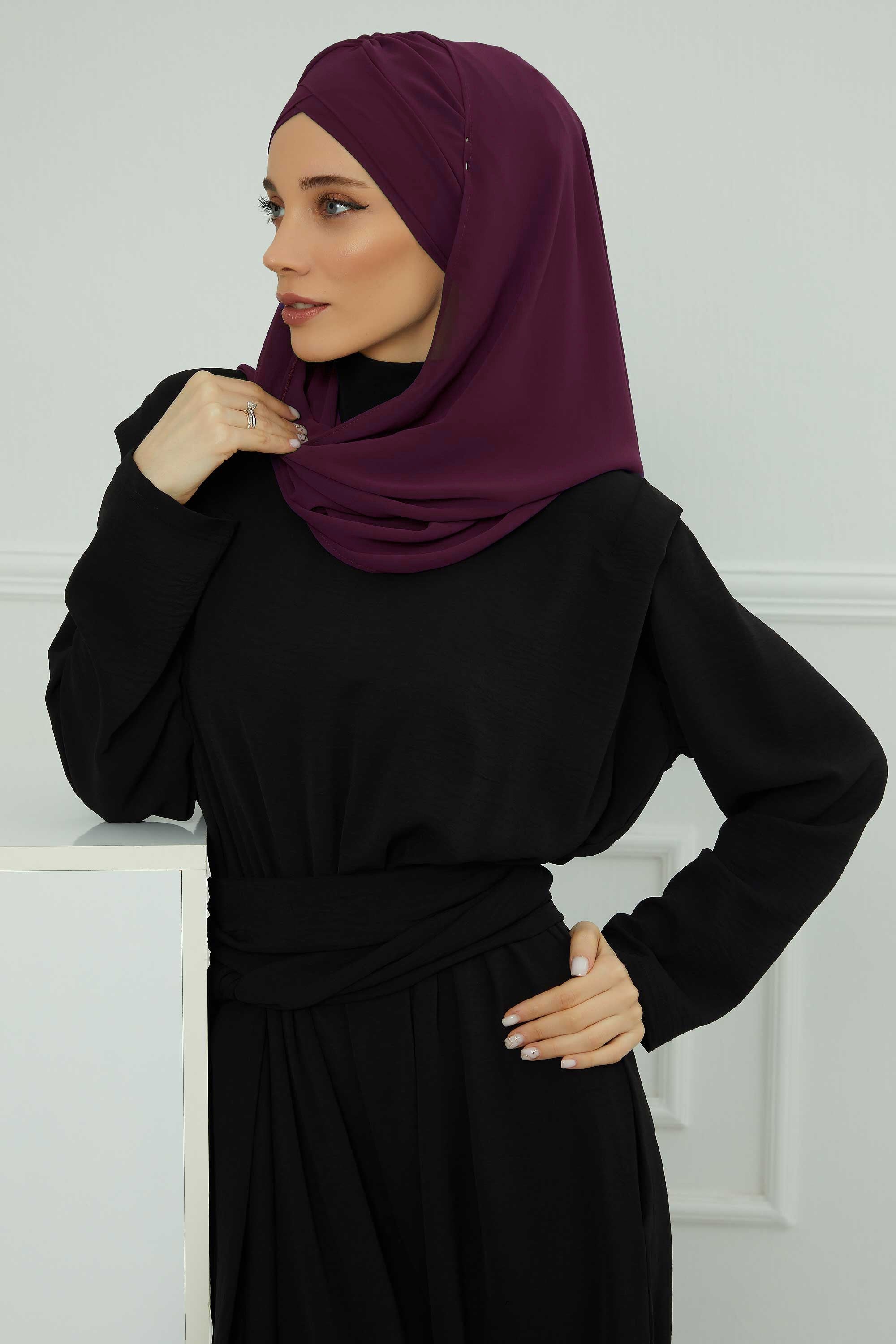 Instant Chiffon Shawl with Stylish Cross Stitching, Lightweight Cross-Stitched Chiffon Shawl, Stylish Instant Hijab Scarf for Women,CPS-502