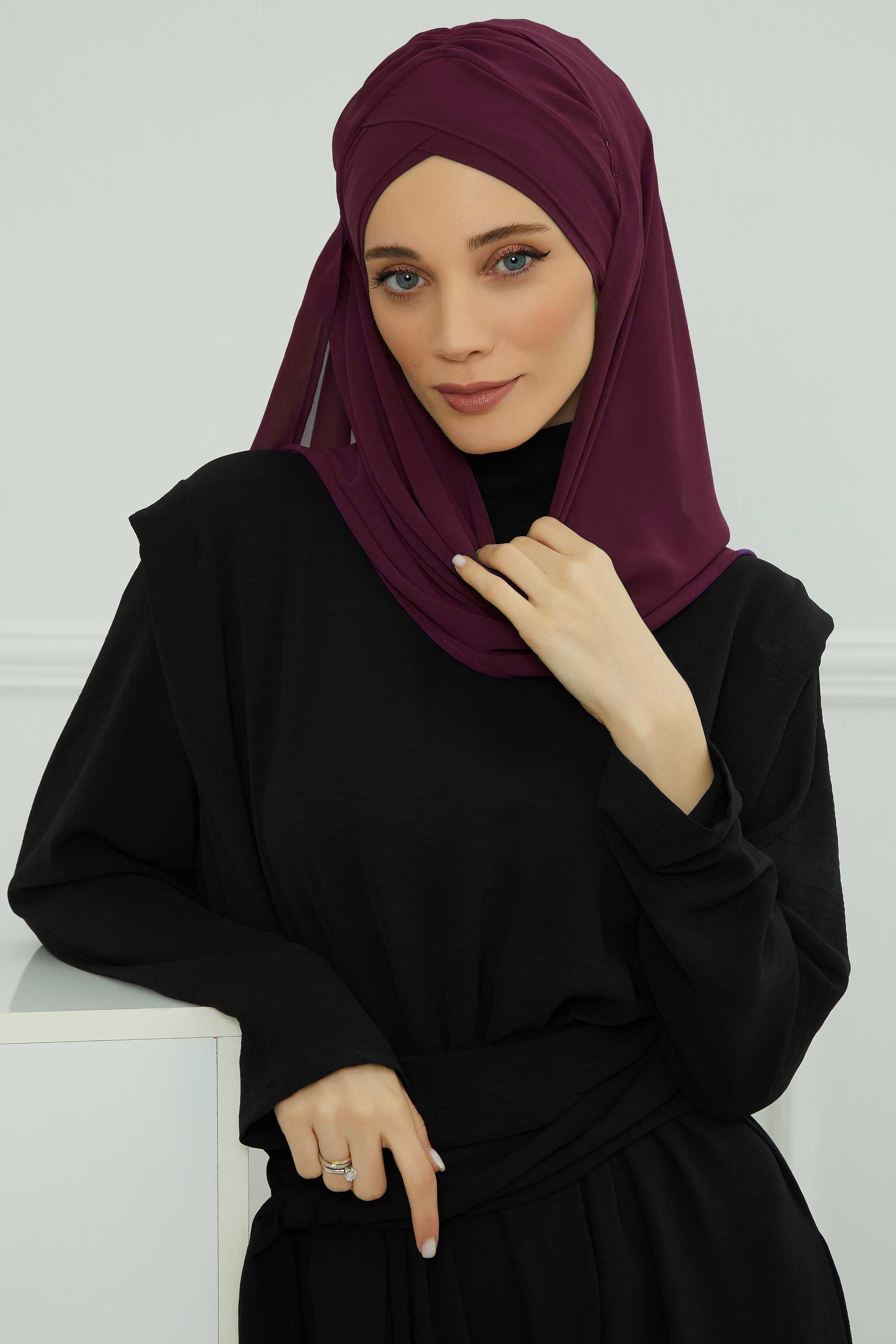 Instant Chiffon Shawl with Stylish Cross Stitching, Lightweight Cross-Stitched Chiffon Shawl, Stylish Instant Hijab Scarf for Women,CPS-502