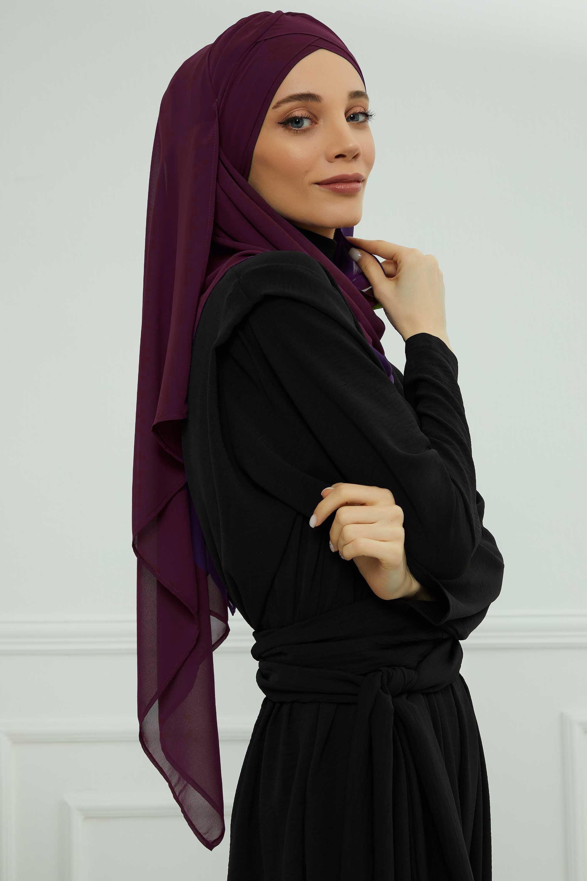 Instant Chiffon Shawl with Stylish Cross Stitching, Lightweight Cross-Stitched Chiffon Shawl, Stylish Instant Hijab Scarf for Women,CPS-502