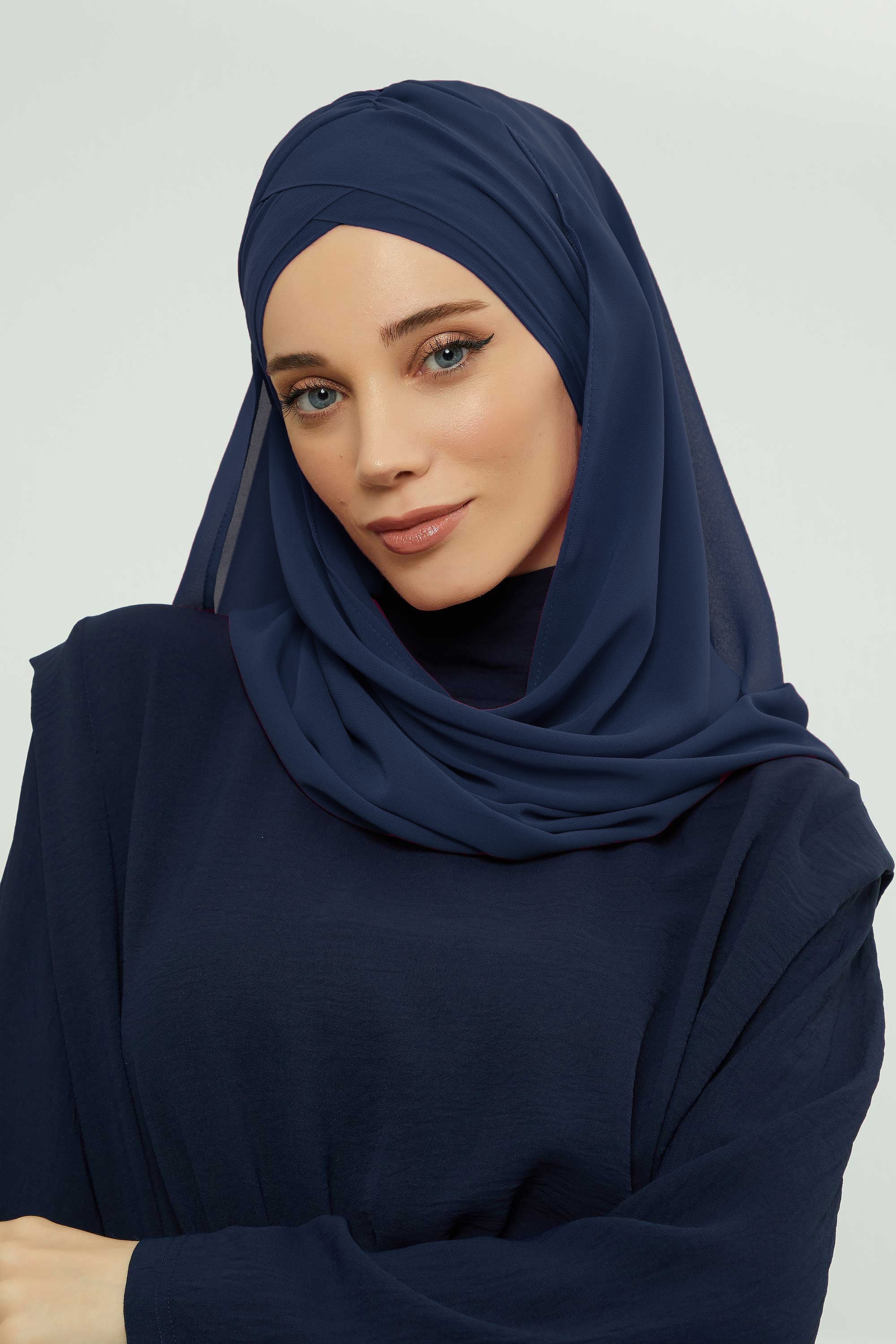 Instant Chiffon Shawl with Stylish Cross Stitching, Lightweight Cross-Stitched Chiffon Shawl, Stylish Instant Hijab Scarf for Women,CPS-502