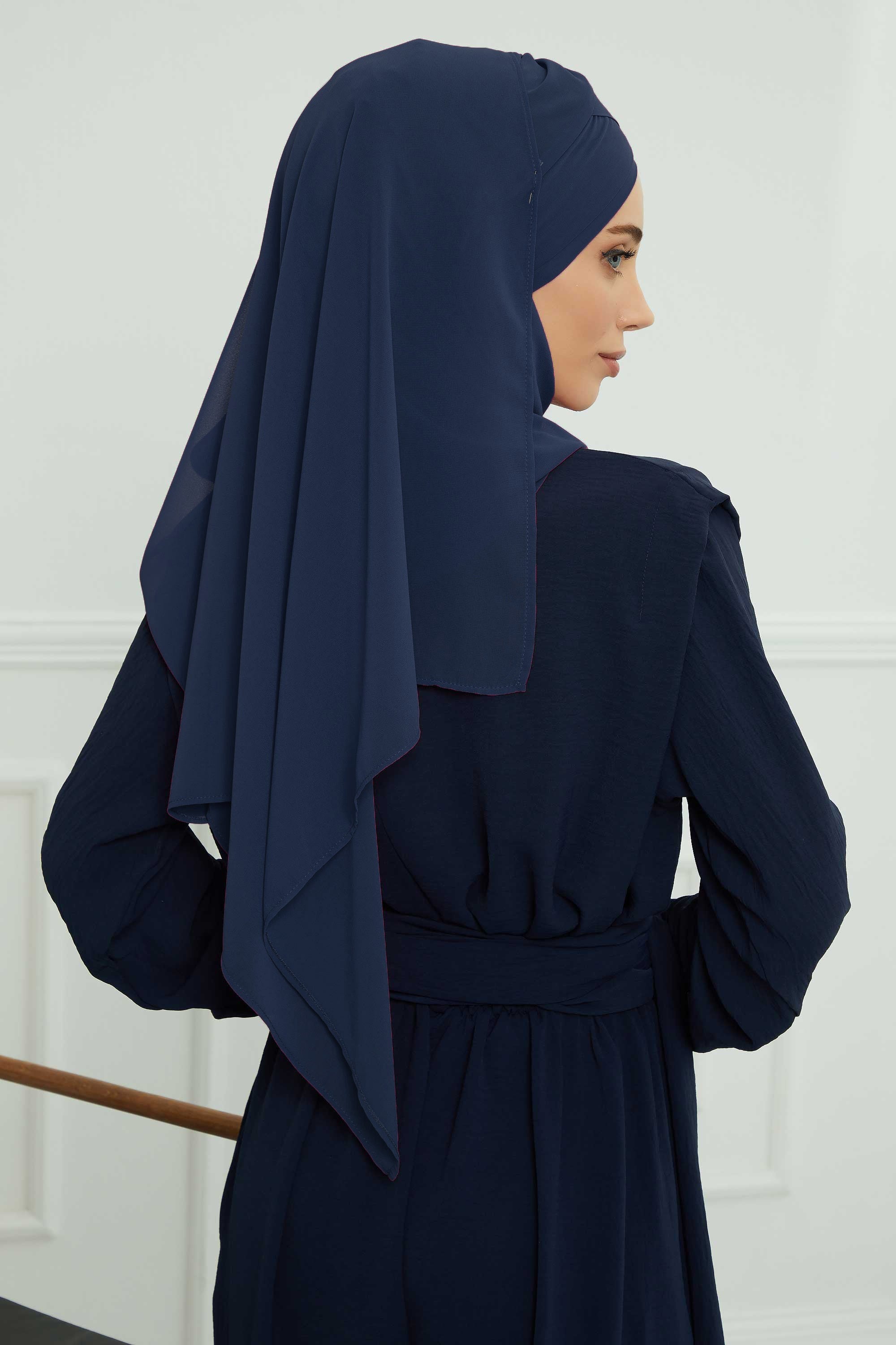 Instant Chiffon Shawl with Stylish Cross Stitching, Lightweight Cross-Stitched Chiffon Shawl, Stylish Instant Hijab Scarf for Women,CPS-502