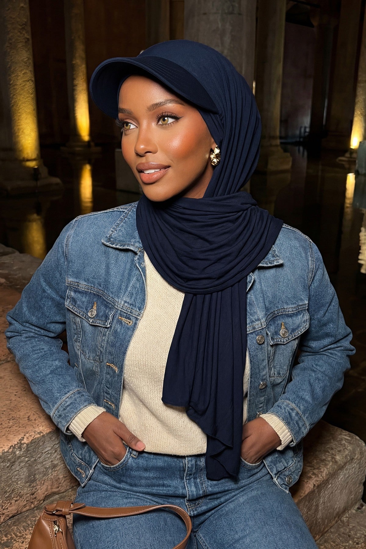 Instant Cotton Shawl Newsboy Scarves 95% Cotton Bandana Women's Cap Turban Visor Stylish Hijab Hat Turban Head Wraps,SS-1 Navy Blue