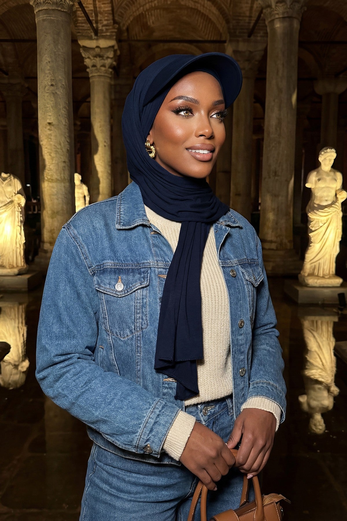 Instant Cotton Shawl Newsboy Scarves 95% Cotton Bandana Women's Cap Turban Visor Stylish Hijab Hat Turban Head Wraps,SS-1 Navy Blue
