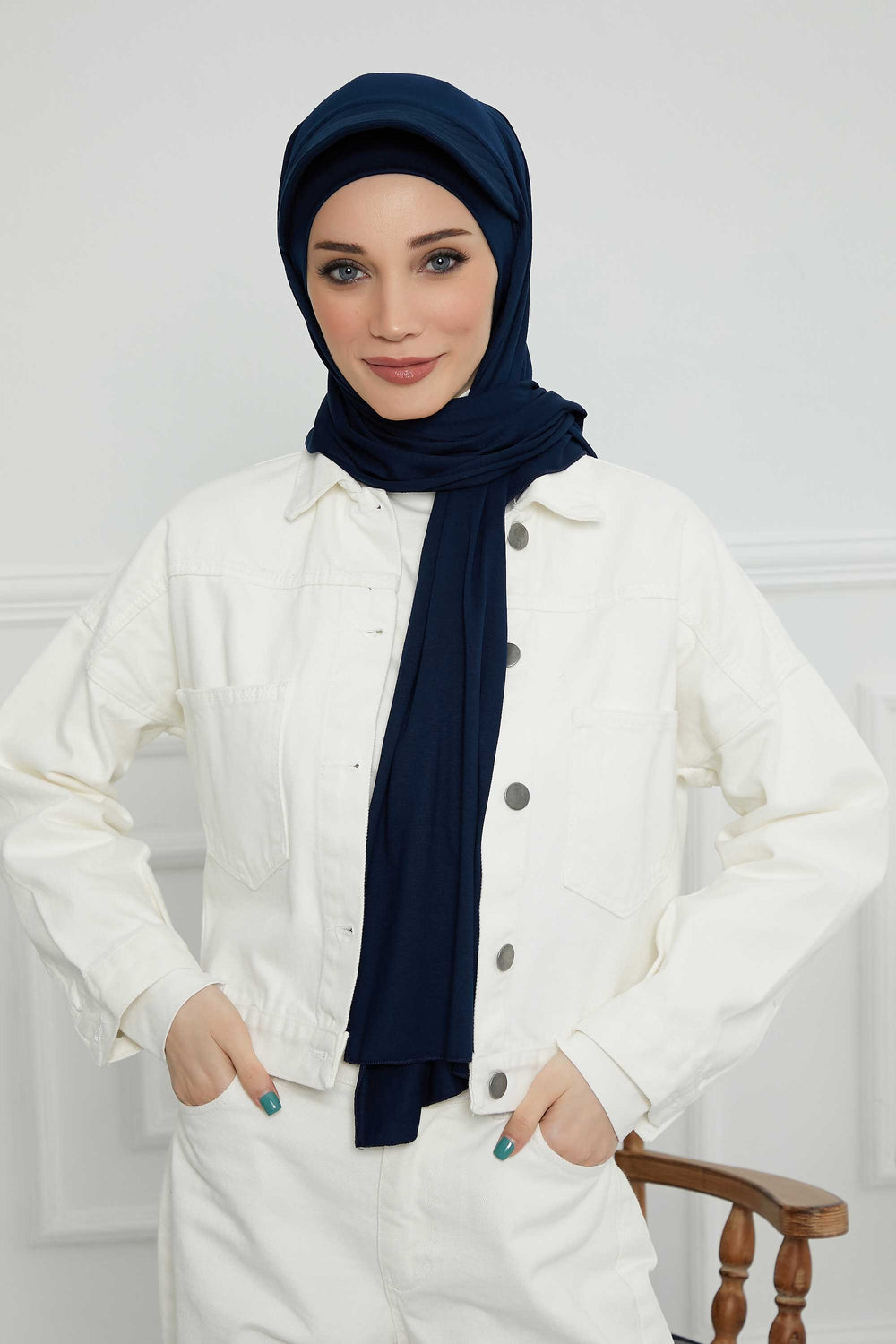 Instant Cotton Shawl Newsboy Scarves 95% Cotton Bandana Women's Cap Turban Visor Stylish Hijab Hat Turban Head Wraps,SS-1 Navy Blue