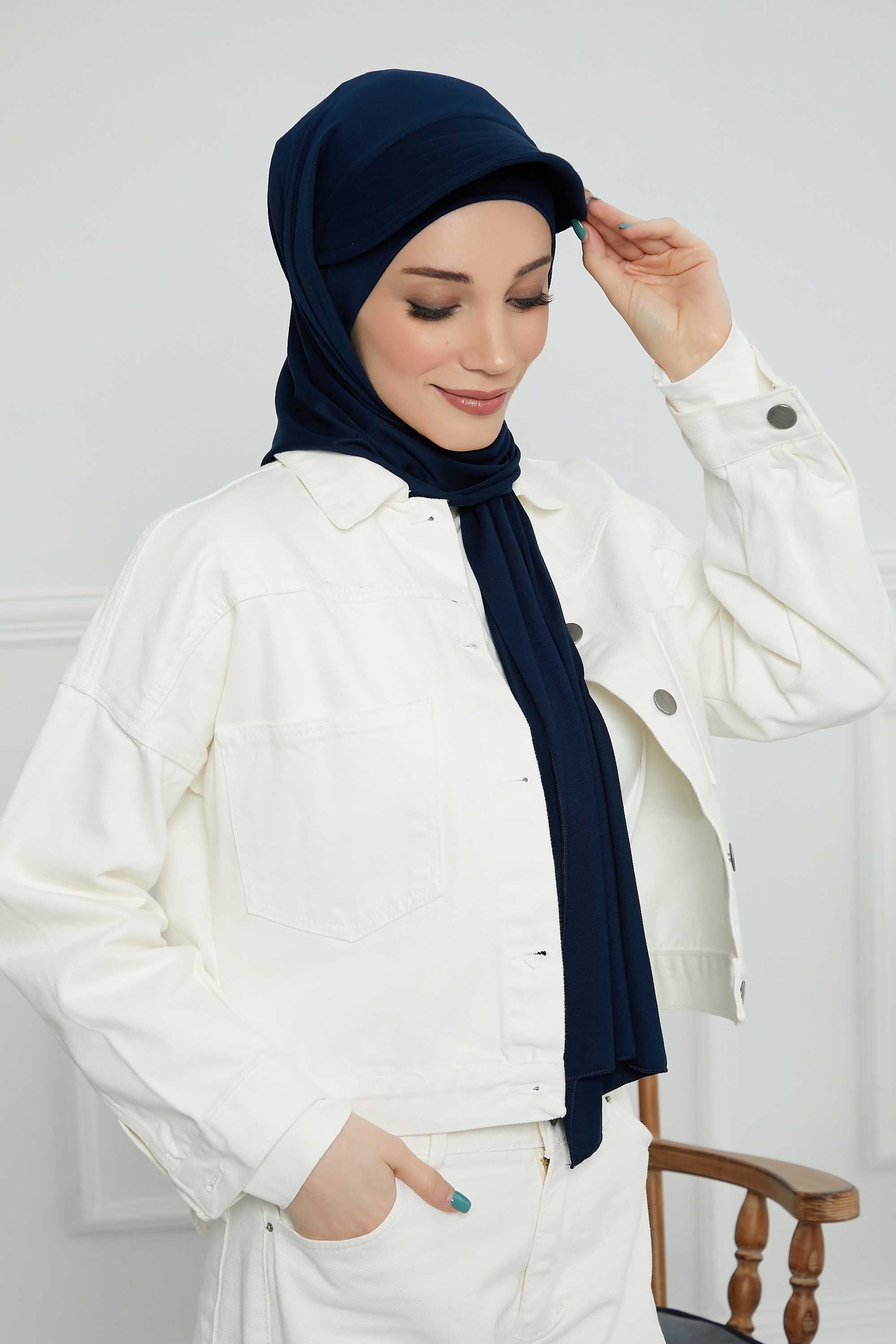 Instant Cotton Shawl Newsboy Scarves 95% Cotton Bandana Women's Cap Turban Visor Stylish Hijab Hat Turban Head Wraps,SS-1 Navy Blue