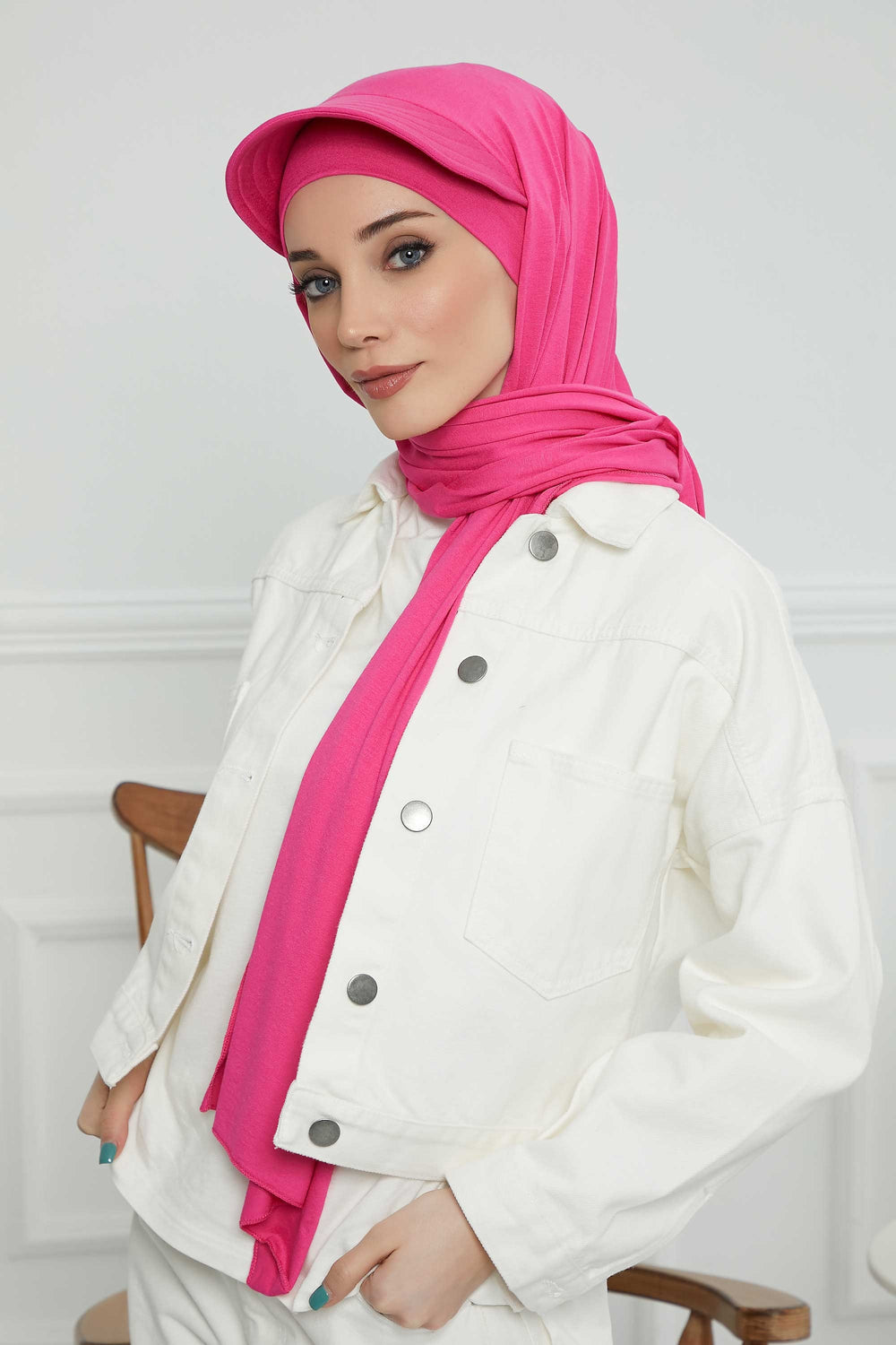 Instant Cotton Shawl Newsboy Scarves 95% Cotton Bandana Women's Cap Turban Visor Stylish Hijab Hat Turban Head Wraps,SS-1 Fuchsia