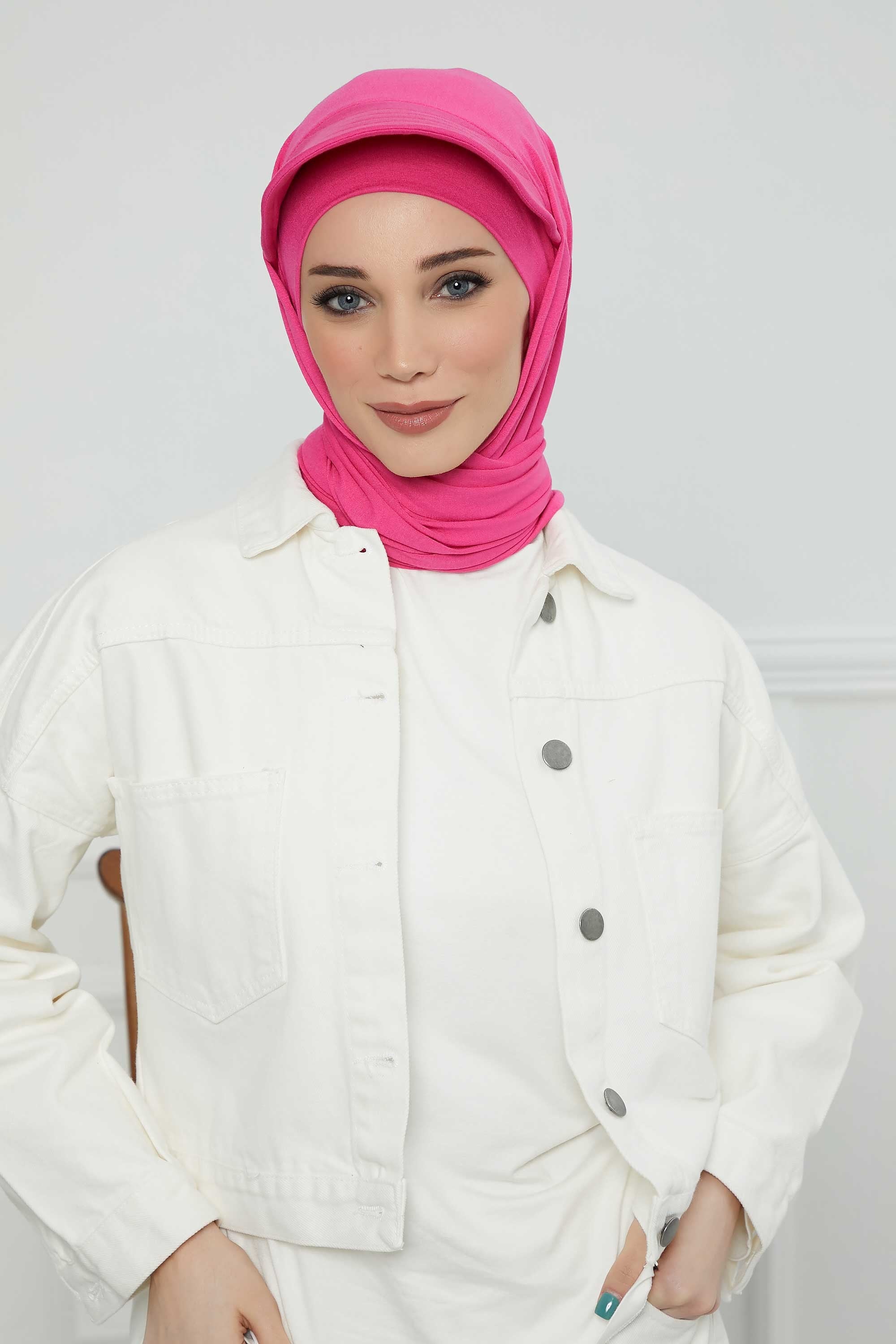 Instant Cotton Shawl Newsboy Scarves 95% Cotton Bandana Women's Cap Turban Visor Stylish Hijab Hat Turban Head Wraps,SS-1 Fuchsia