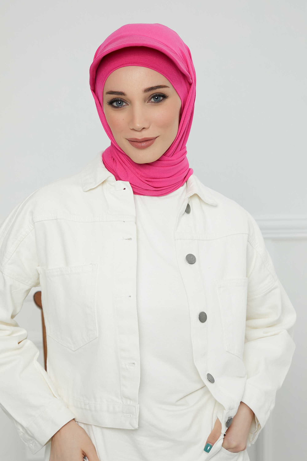 Instant Cotton Shawl Newsboy Scarves 95% Cotton Bandana Women's Cap Turban Visor Stylish Hijab Hat Turban Head Wraps,SS-1 Fuchsia