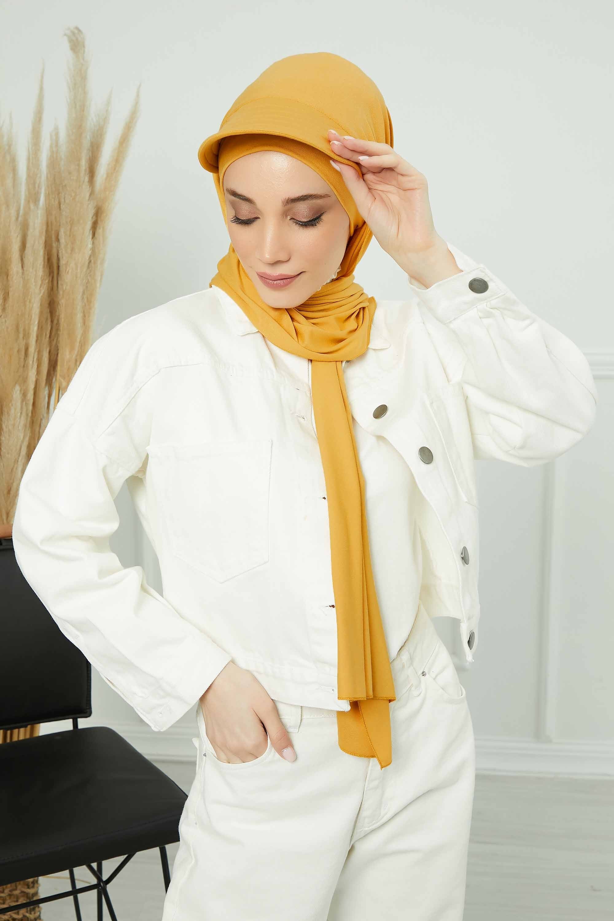 Instant Cotton Shawl Newsboy Scarves 95% Cotton Bandana Women's Cap Turban Visor Stylish Hijab Hat Turban Head Wraps,SS-1 Mustard Yellow