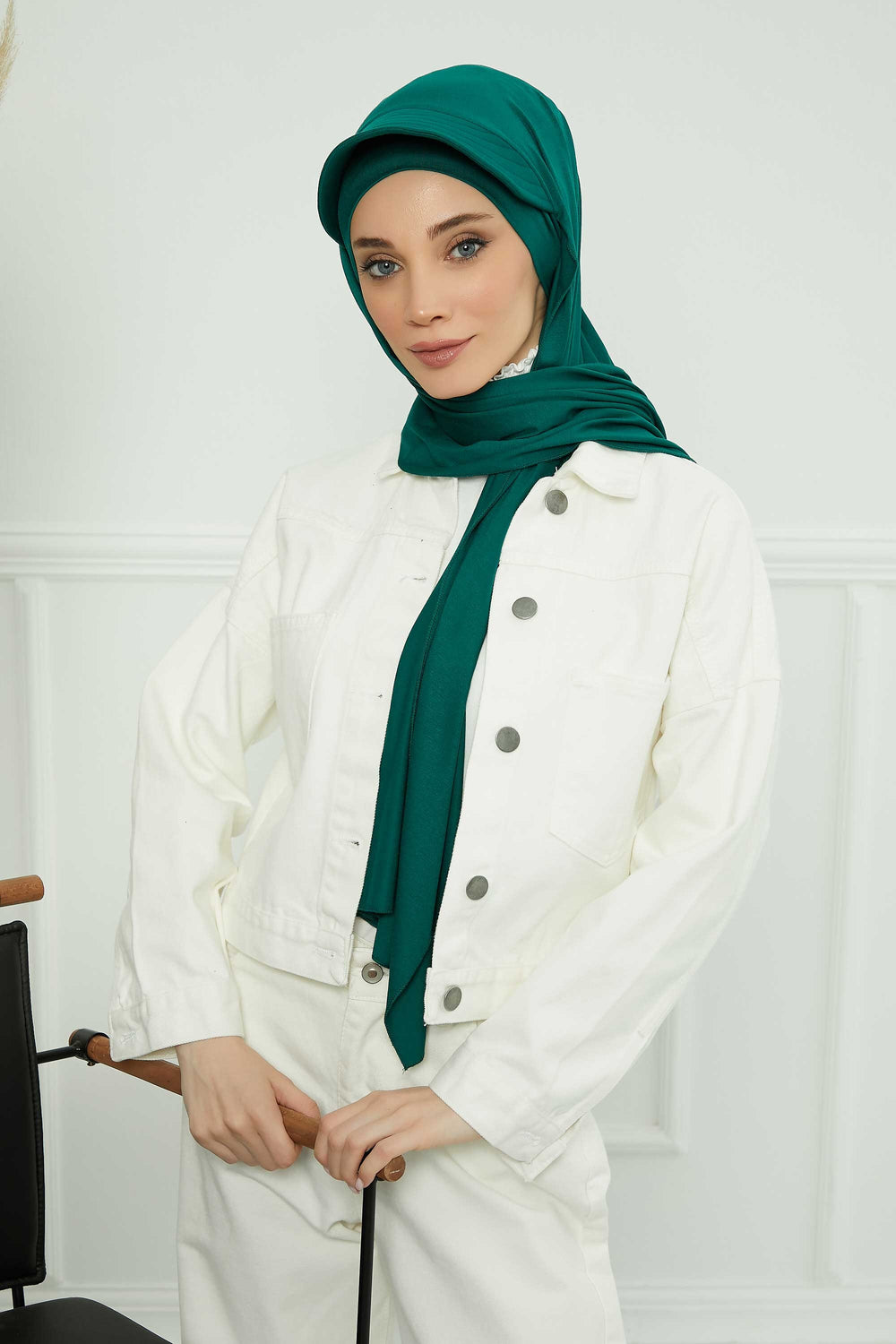 Instant Cotton Shawl Newsboy Scarves 95% Cotton Bandana Women's Cap Turban Visor Stylish Hijab Hat Turban Head Wraps,SS-1 Green