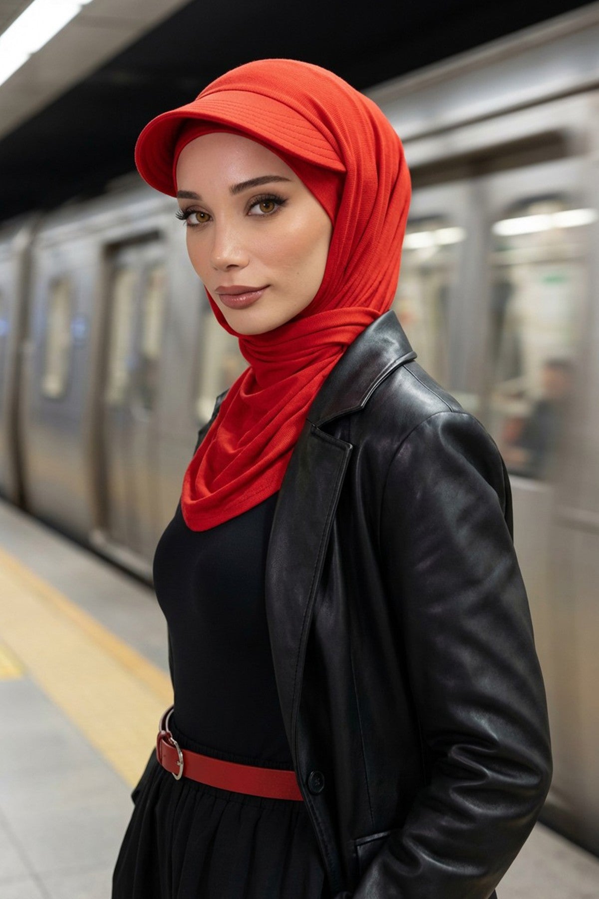 Instant Cotton Shawl Newsboy Scarves 95% Cotton Bandana Women's Cap Turban Visor Stylish Hijab Hat Turban Head Wraps,SS-1 Red