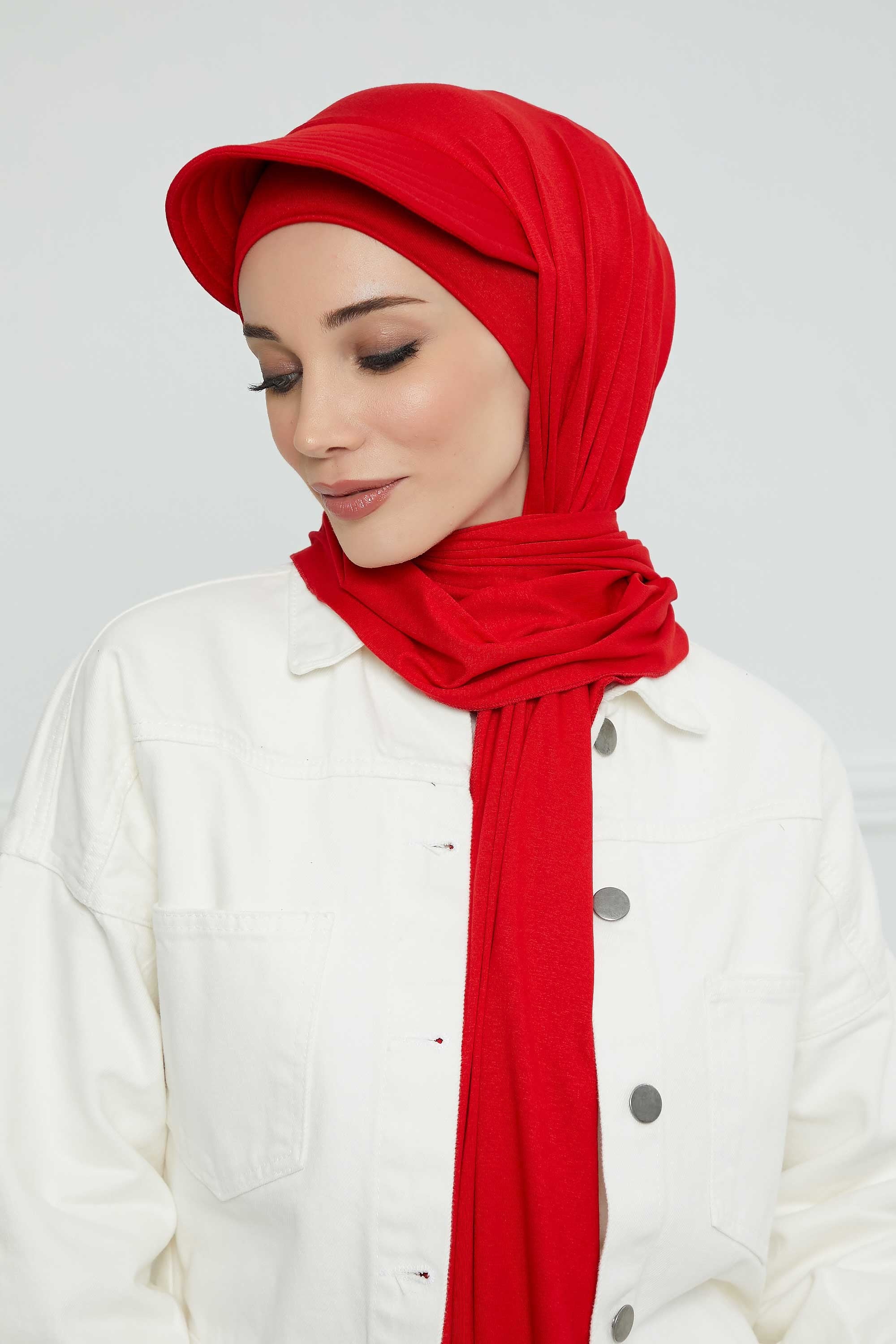 Instant Cotton Shawl Newsboy Scarves 95% Cotton Bandana Women's Cap Turban Visor Stylish Hijab Hat Turban Head Wraps,SS-1 Red