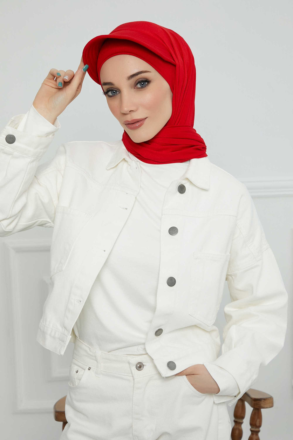 Instant Cotton Shawl Newsboy Scarves 95% Cotton Bandana Women's Cap Turban Visor Stylish Hijab Hat Turban Head Wraps,SS-1 Red