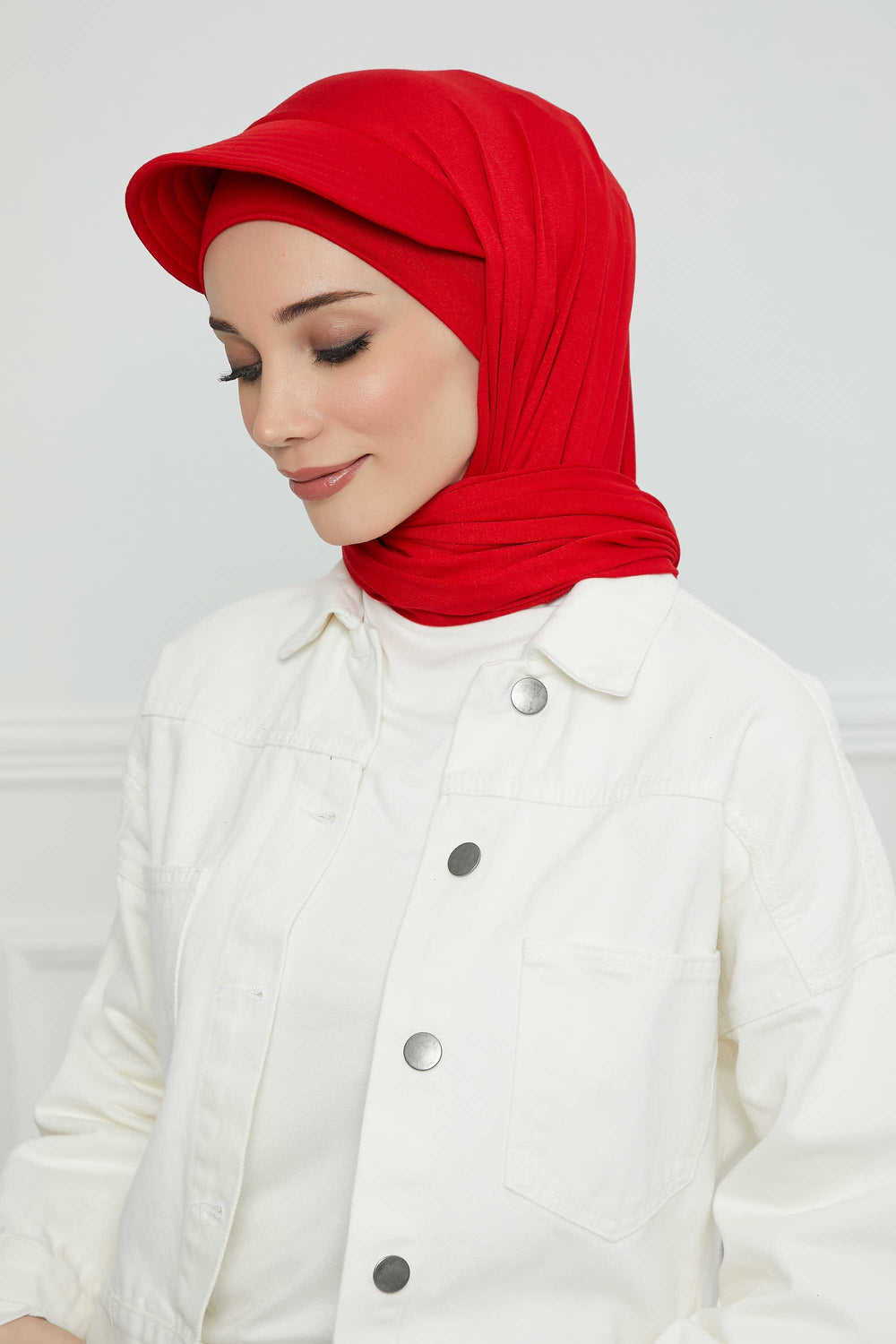 Instant Cotton Shawl Newsboy Scarves 95% Cotton Bandana Women's Cap Turban Visor Stylish Hijab Hat Turban Head Wraps,SS-1 Red