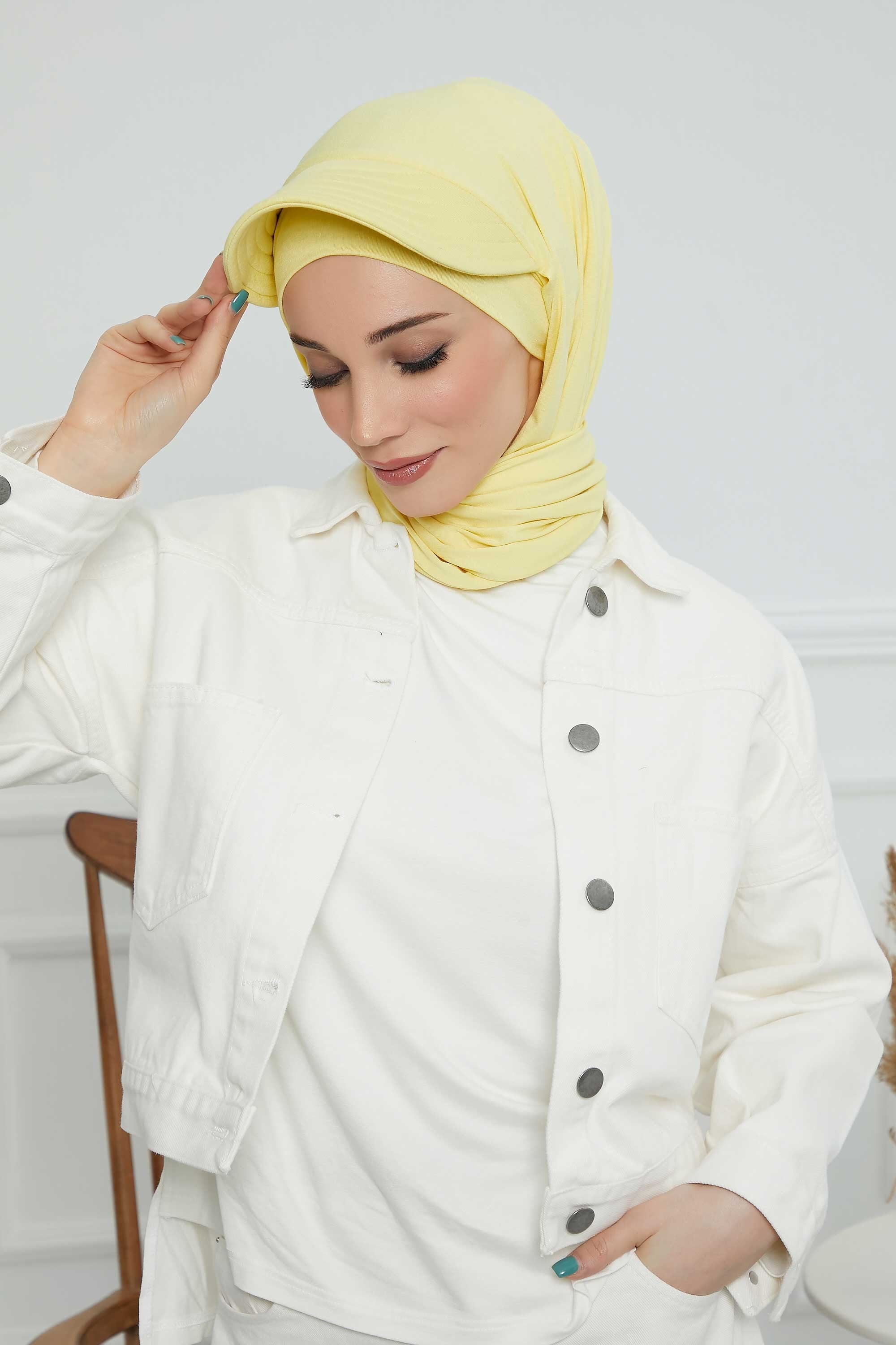Instant Cotton Shawl Newsboy Scarves 95% Cotton Bandana Women's Cap Turban Visor Stylish Hijab Hat Turban Head Wraps,SS-1 Yellow