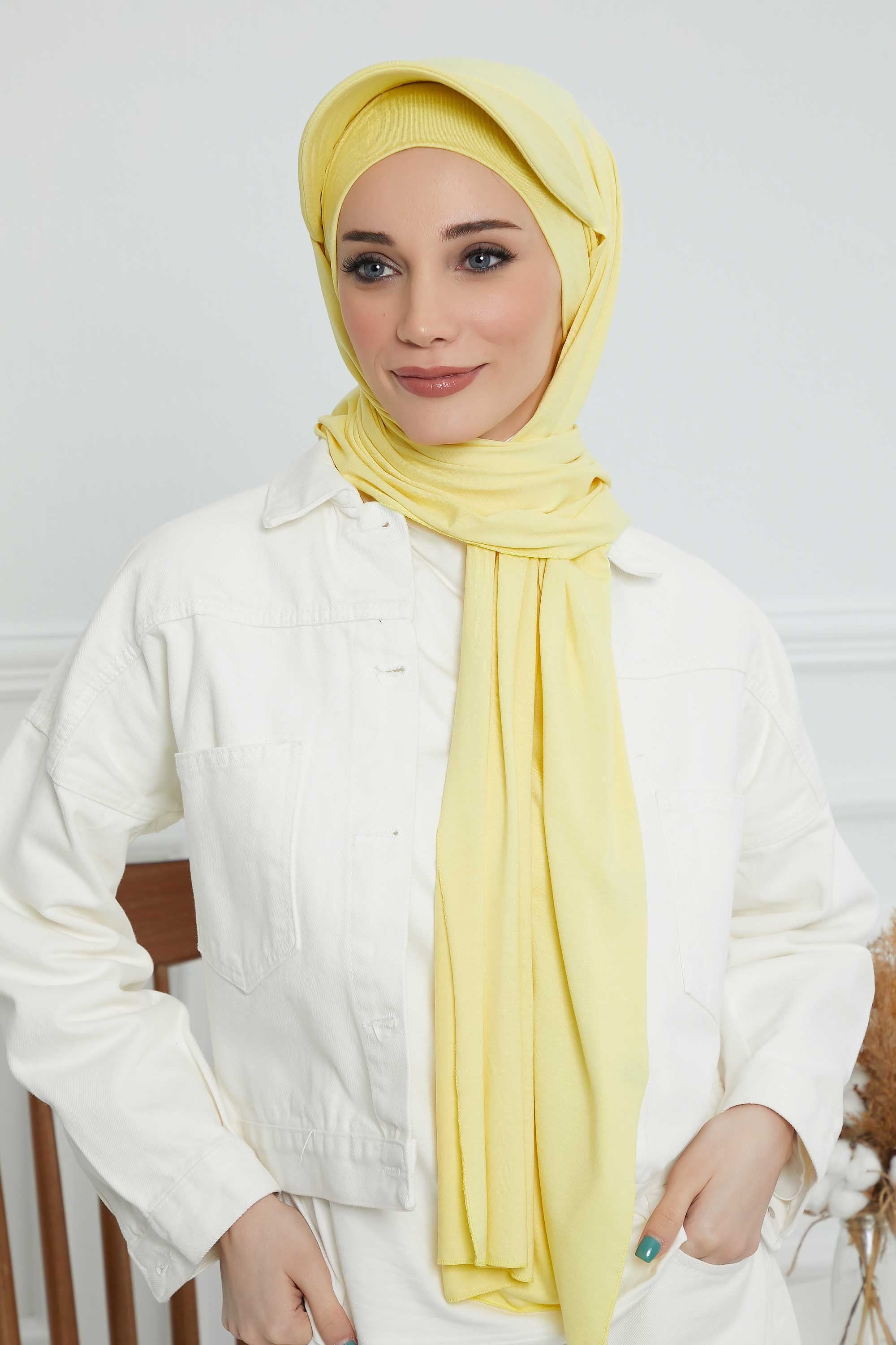 Instant Cotton Shawl Newsboy Scarves 95% Cotton Bandana Women's Cap Turban Visor Stylish Hijab Hat Turban Head Wraps,SS-1 Yellow