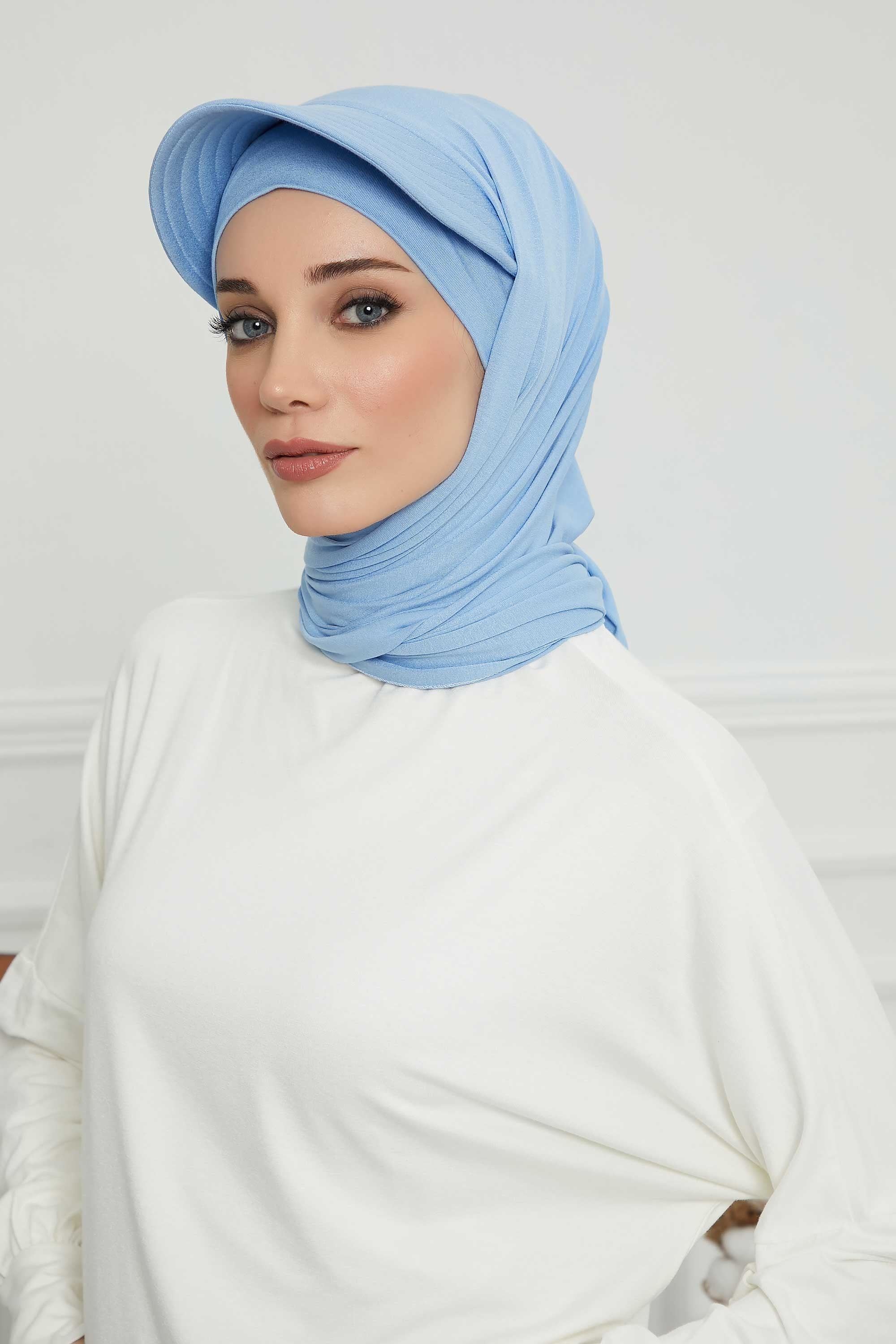 Instant Cotton Shawl Newsboy Scarves 95% Cotton Bandana Women's Cap Turban Visor Stylish Hijab Hat Turban Head Wraps,SS-1 Blue
