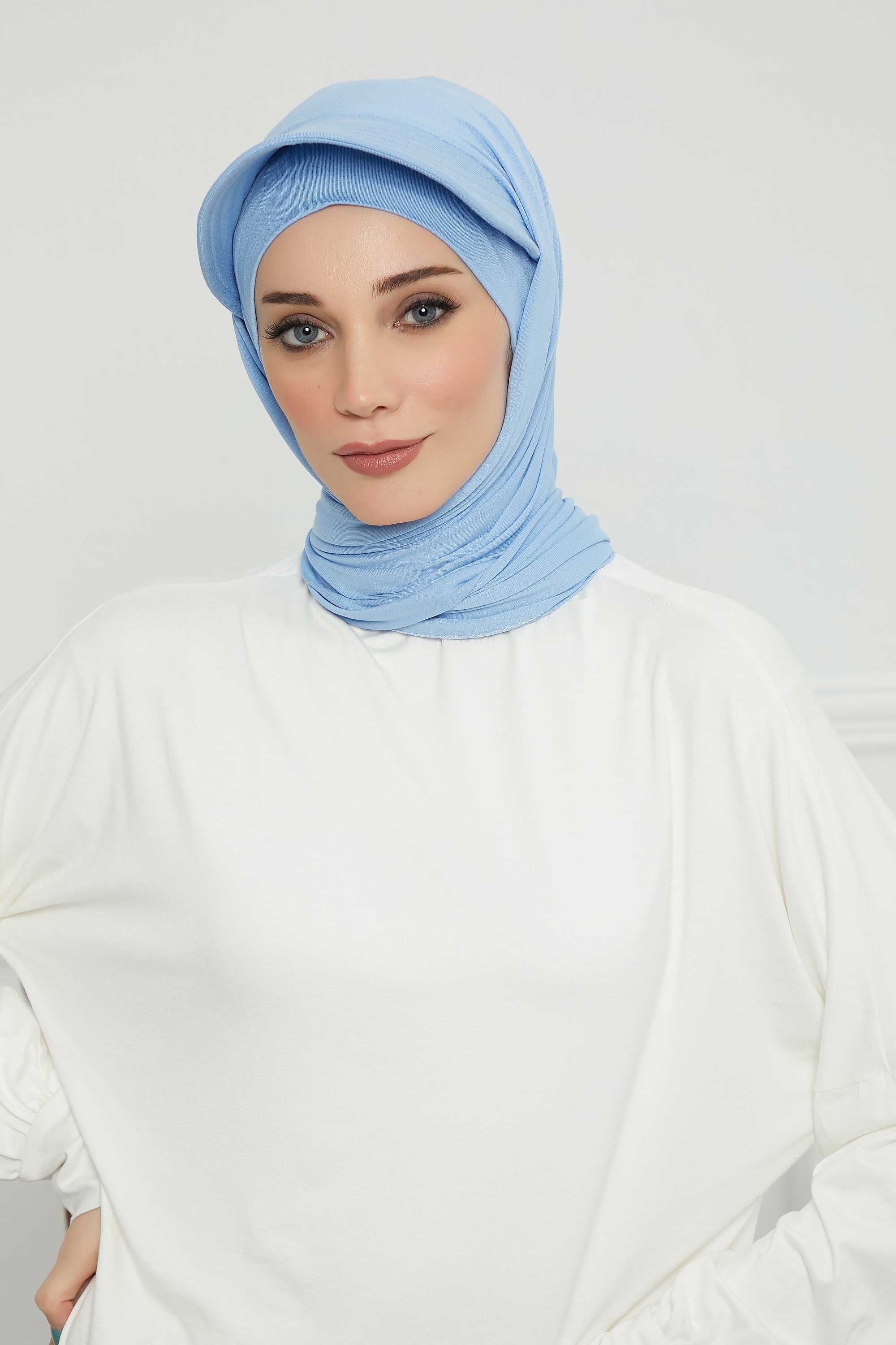 Instant Cotton Shawl Newsboy Scarves 95% Cotton Bandana Women's Cap Turban Visor Stylish Hijab Hat Turban Head Wraps,SS-1 Blue