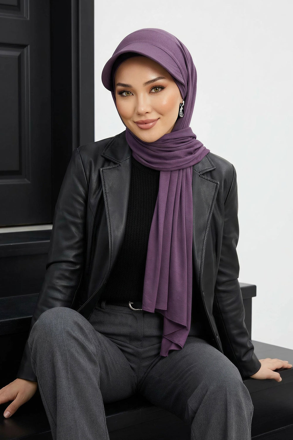 Instant Cotton Shawl Newsboy Scarves 95% Cotton Bandana Women's Cap Turban Visor Stylish Hijab Hat Turban Head Wraps,SS-1 Purple 2