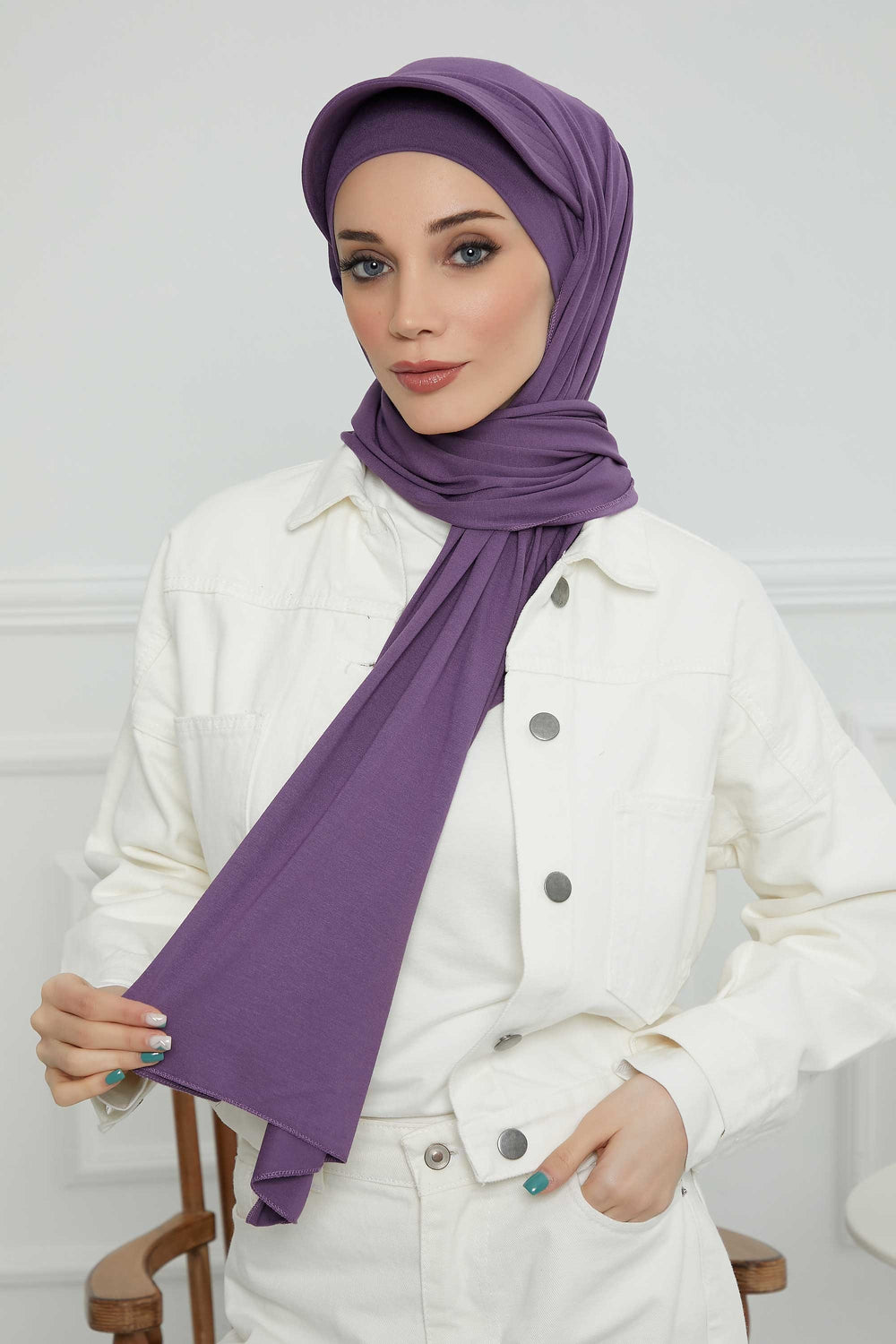 Instant Cotton Shawl Newsboy Scarves 95% Cotton Bandana Women's Cap Turban Visor Stylish Hijab Hat Turban Head Wraps,SS-1 Purple 2