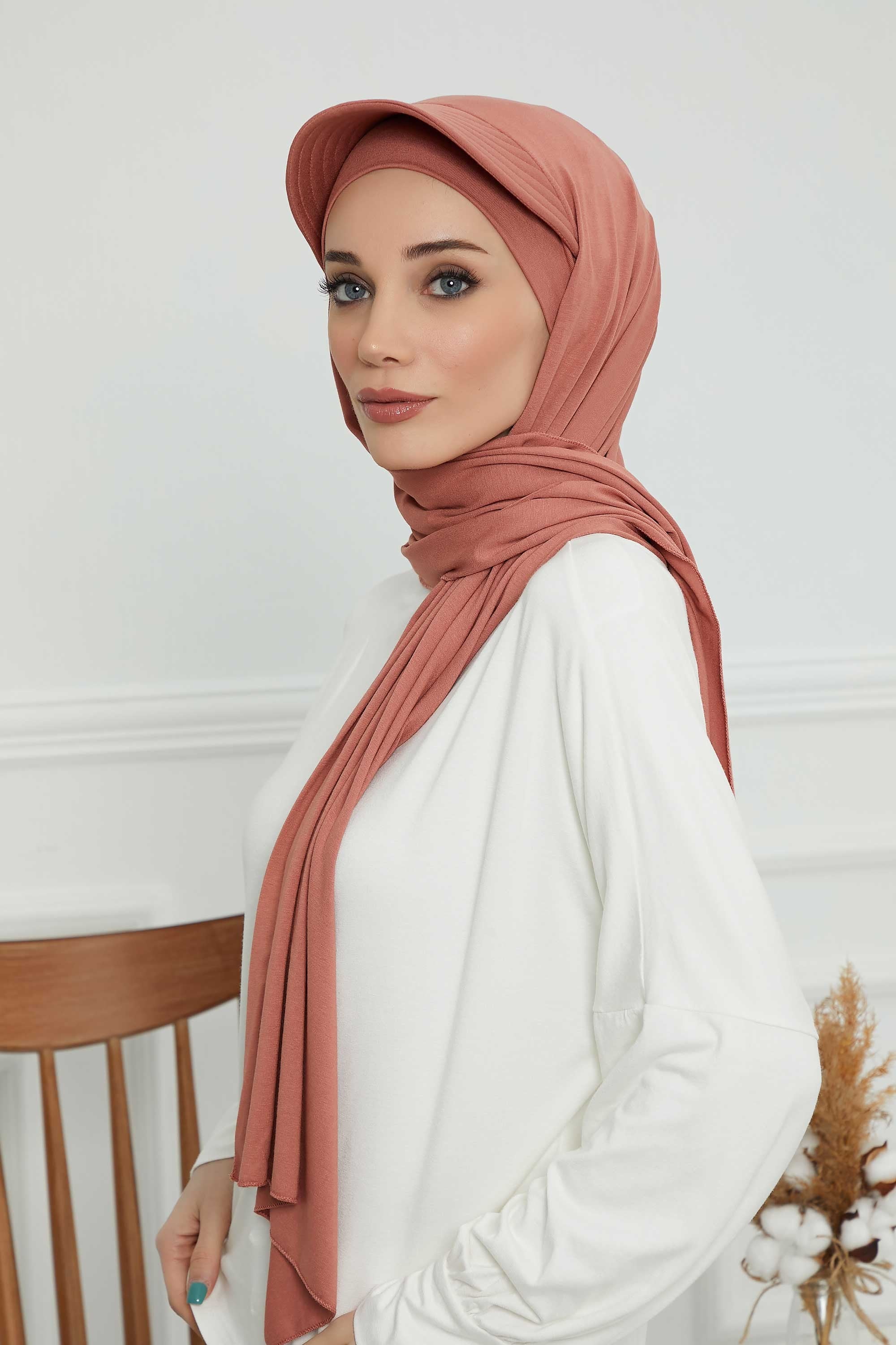 Instant Cotton Shawl Newsboy Scarves 95% Cotton Bandana Women's Cap Turban Visor Stylish Hijab Hat Turban Head Wraps,SS-1 Salmon