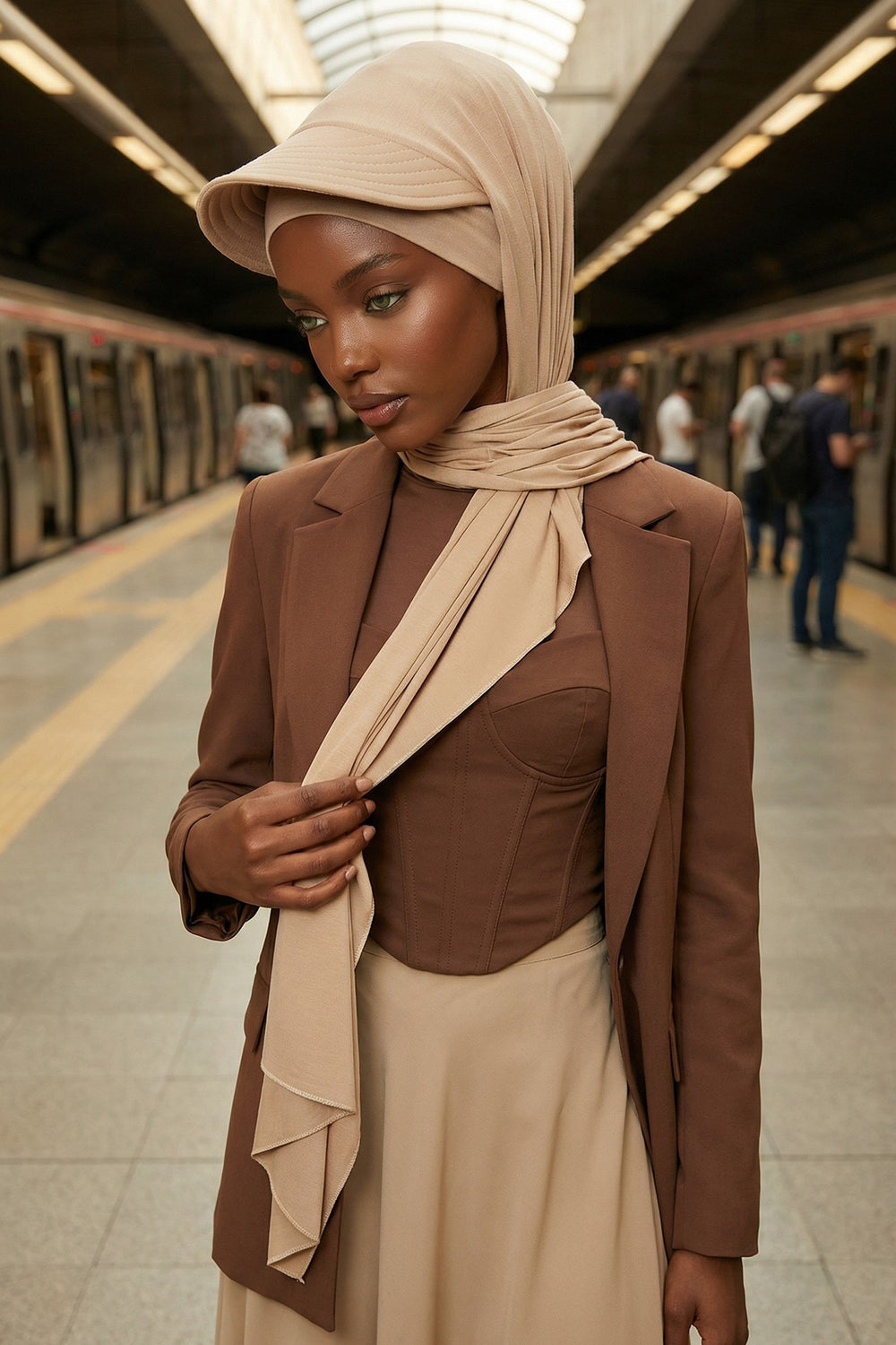Instant Cotton Shawl Newsboy Scarves 95% Cotton Bandana Women's Cap Turban Visor Stylish Hijab Hat Turban Head Wraps,SS-1 Sand Brown