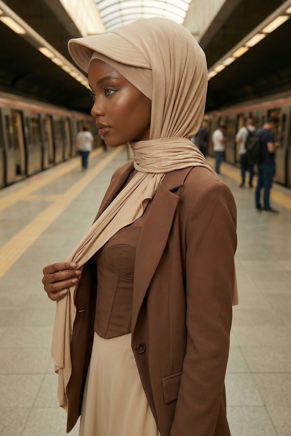 Instant Cotton Shawl Newsboy Scarves 95% Cotton Bandana Women's Cap Turban Visor Stylish Hijab Hat Turban Head Wraps,SS-1 Sand Brown