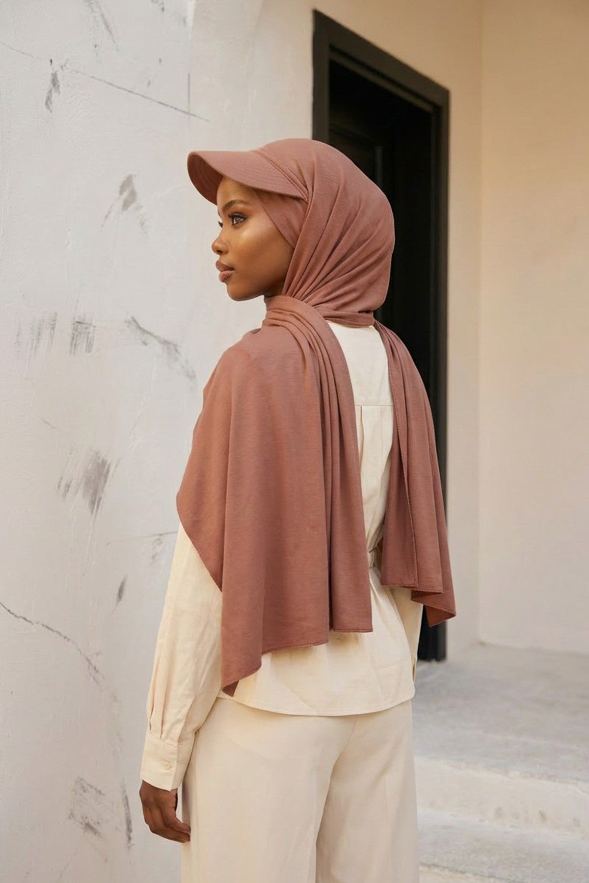 Instant Cotton Shawl Newsboy Scarves 95% Cotton Bandana Women's Cap Turban Visor Stylish Hijab Hat Turban Head Wraps,SS-1 Caramel Brown