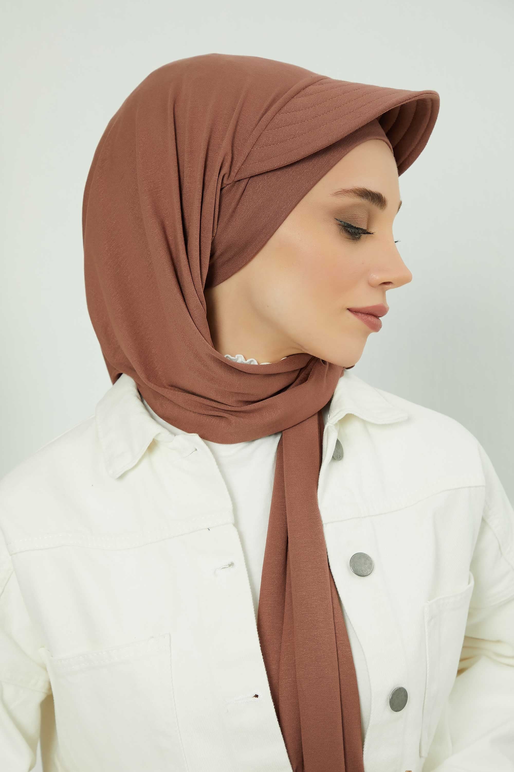 Instant Cotton Shawl Newsboy Scarves 95% Cotton Bandana Women's Cap Turban Visor Stylish Hijab Hat Turban Head Wraps,SS-1 Caramel Brown