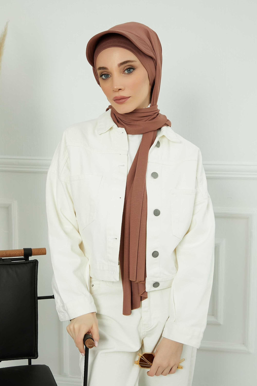 Instant Cotton Shawl Newsboy Scarves 95% Cotton Bandana Women's Cap Turban Visor Stylish Hijab Hat Turban Head Wraps,SS-1 Caramel Brown
