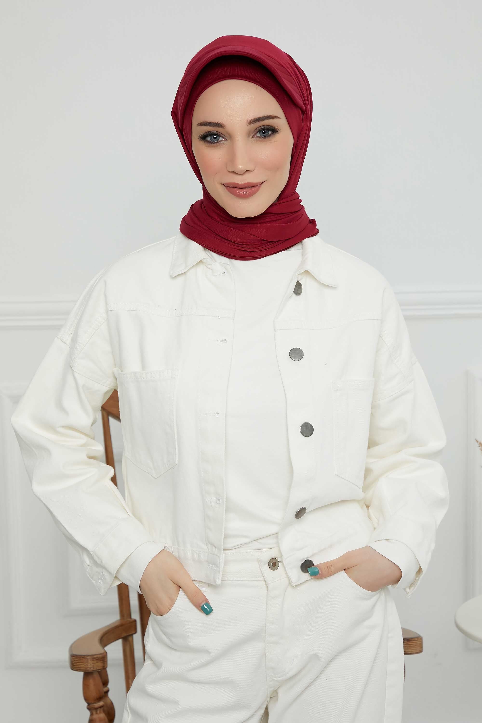 Instant Cotton Shawl Newsboy Scarves 95% Cotton Bandana Women's Cap Turban Visor Stylish Hijab Hat Turban Head Wraps,SS-1 Maroon