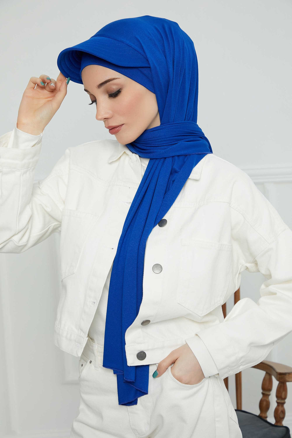 Instant Cotton Shawl Newsboy Scarves 95% Cotton Bandana Women's Cap Turban Visor Stylish Hijab Hat Turban Head Wraps,SS-1 Sax Blue