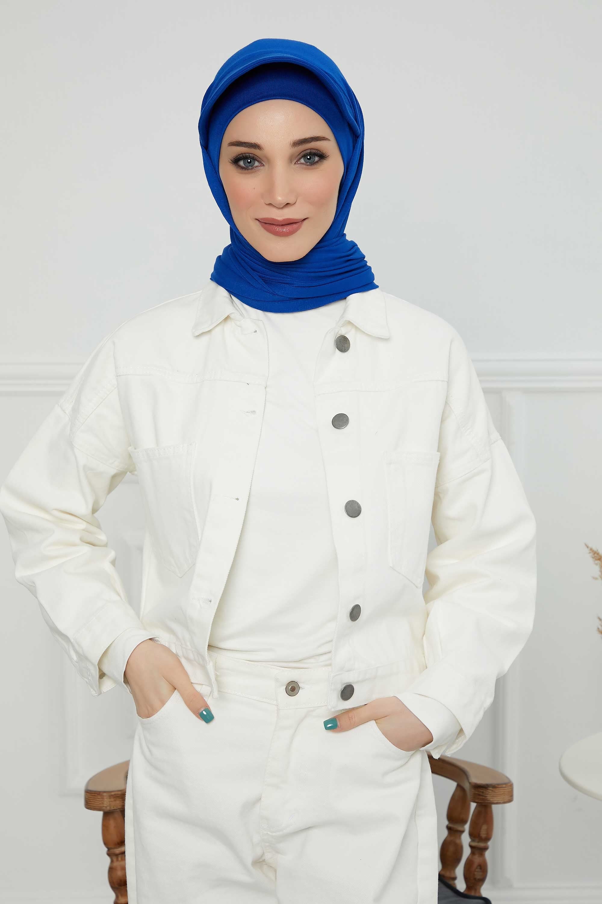 Instant Cotton Shawl Newsboy Scarves 95% Cotton Bandana Women's Cap Turban Visor Stylish Hijab Hat Turban Head Wraps,SS-1 Sax Blue