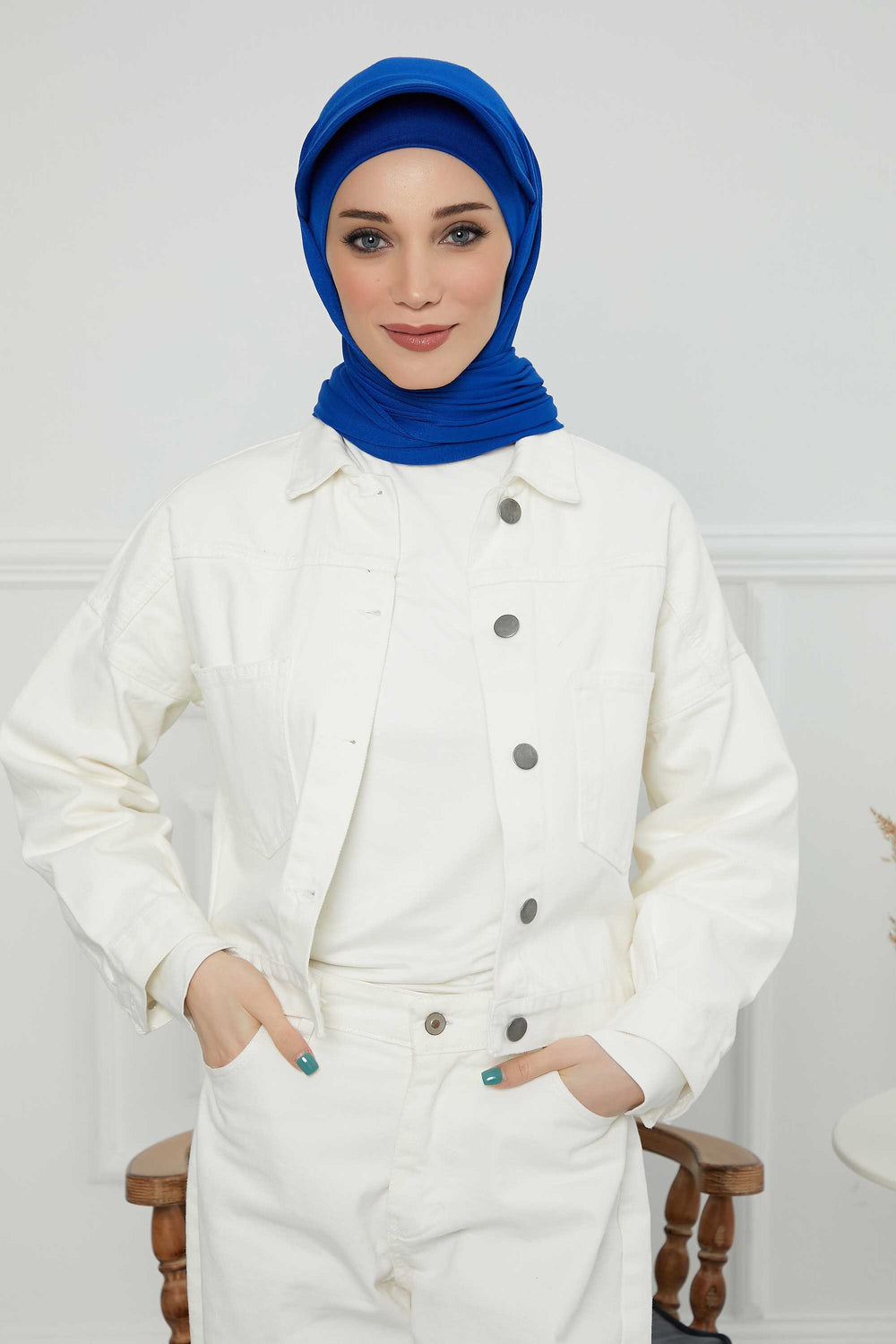 Instant Cotton Shawl Newsboy Scarves 95% Cotton Bandana Women's Cap Turban Visor Stylish Hijab Hat Turban Head Wraps,SS-1 Sax Blue