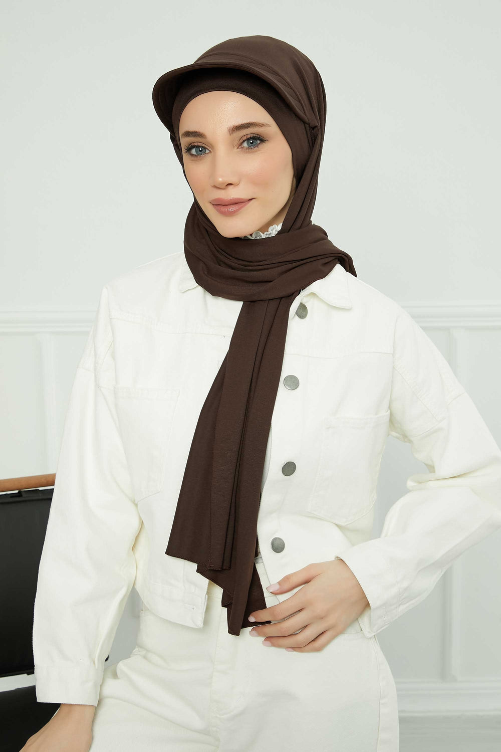 Instant Cotton Shawl Newsboy Scarves 95% Cotton Bandana Women's Cap Turban Visor Stylish Hijab Hat Turban Head Wraps,SS-1 Brown