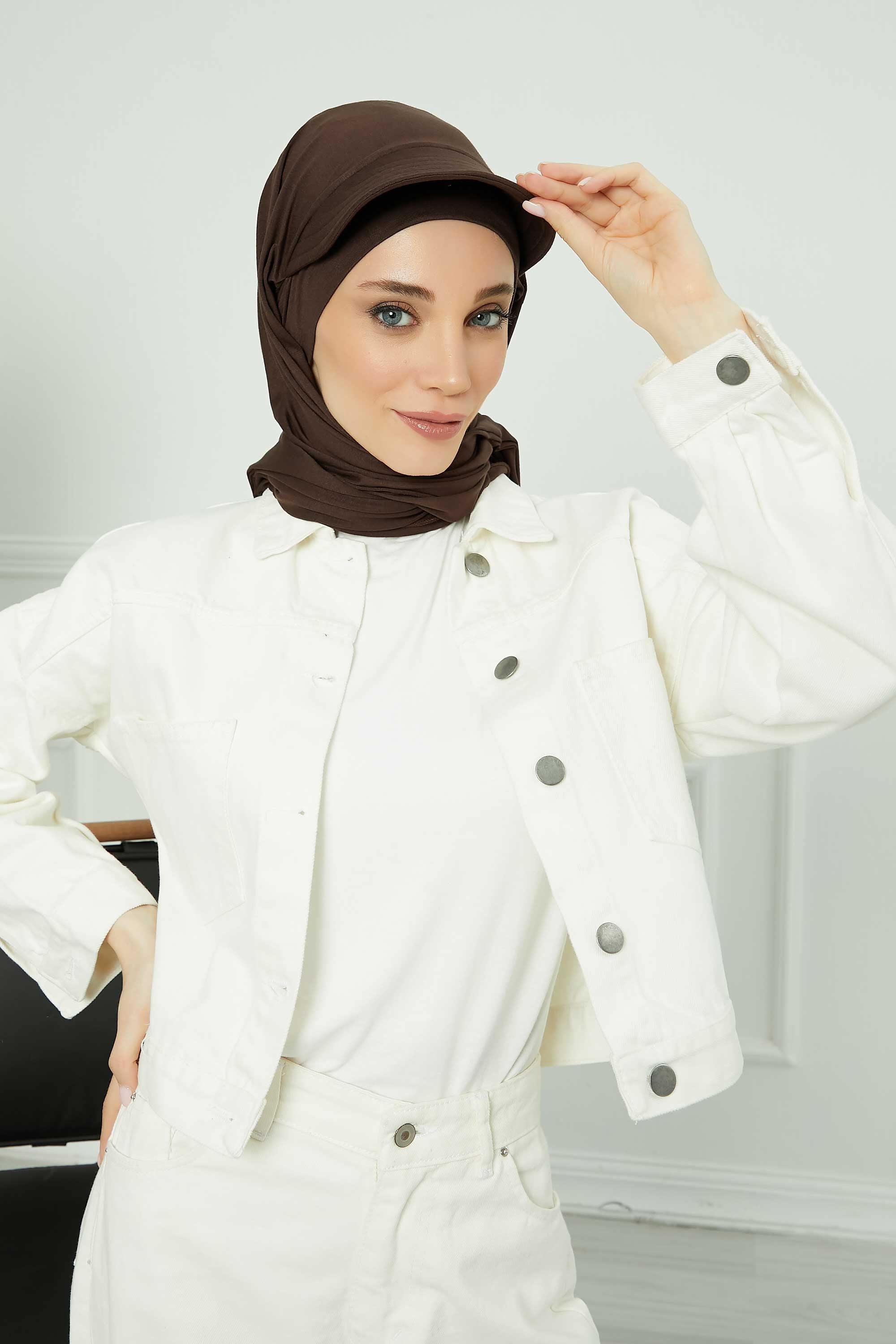 Instant Cotton Shawl Newsboy Scarves 95% Cotton Bandana Women's Cap Turban Visor Stylish Hijab Hat Turban Head Wraps,SS-1 Brown
