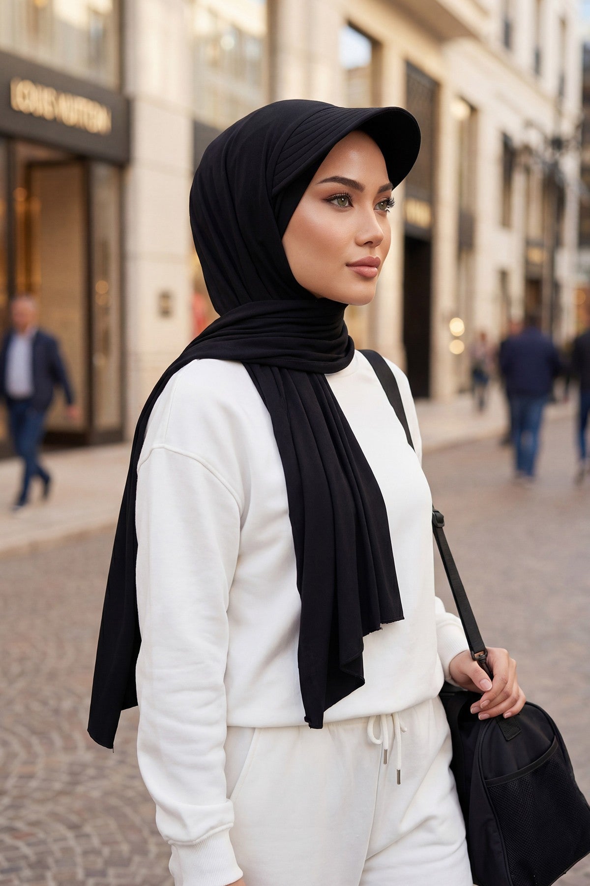 Instant Cotton Shawl Newsboy Scarves 95% Cotton Bandana Women's Cap Turban Visor Stylish Hijab Hat Turban Head Wraps,SS-1 Black