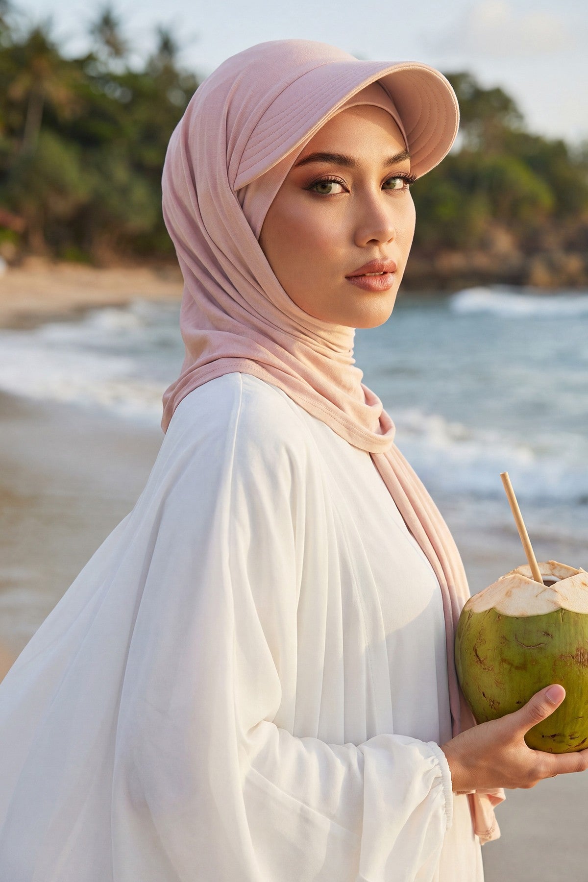 Instant Cotton Shawl Newsboy Scarves 95% Cotton Bandana Women's Cap Turban Visor Stylish Hijab Hat Turban Head Wraps,SS-1 Powder
