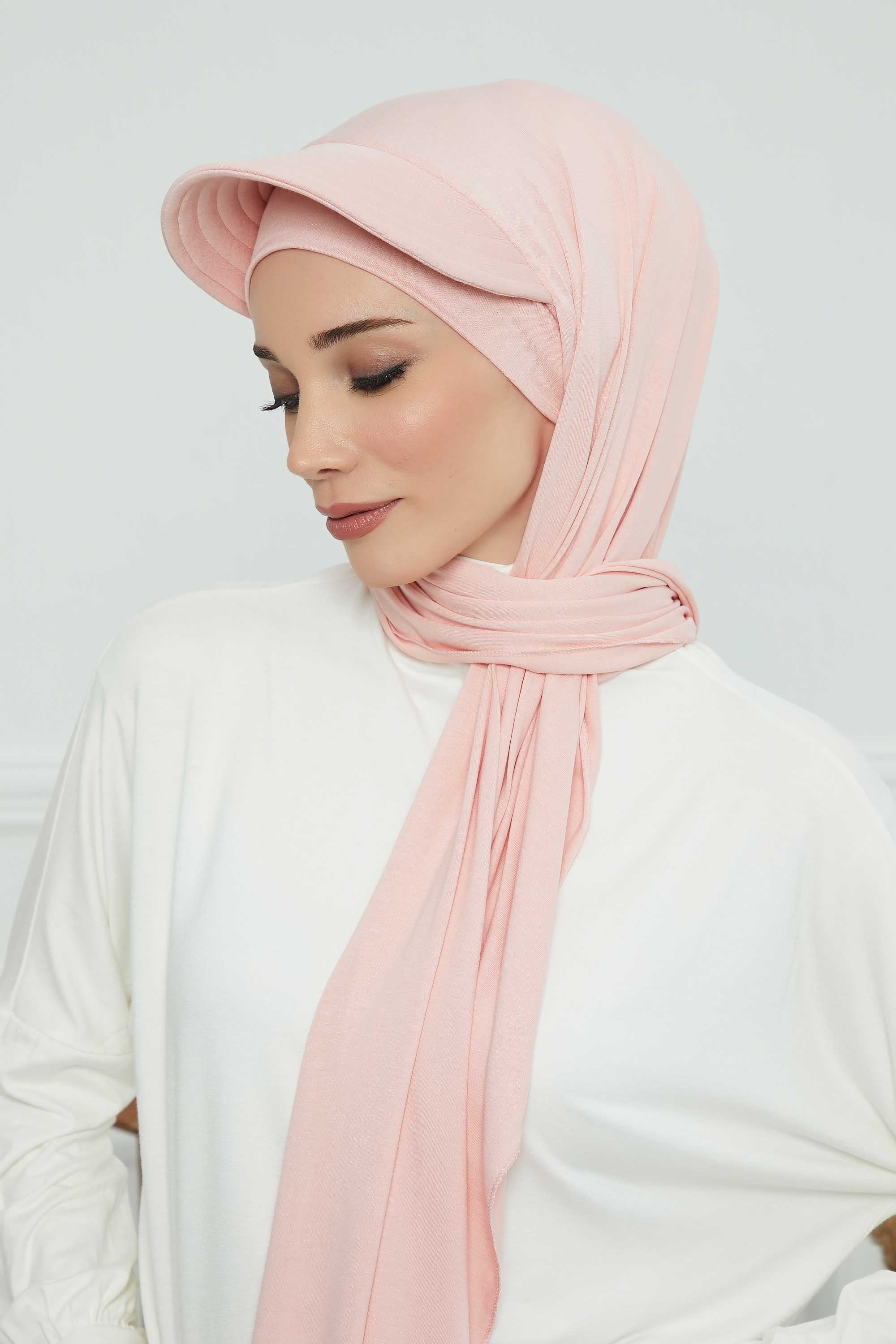 Instant Cotton Shawl Newsboy Scarves 95% Cotton Bandana Women's Cap Turban Visor Stylish Hijab Hat Turban Head Wraps,SS-1 Powder