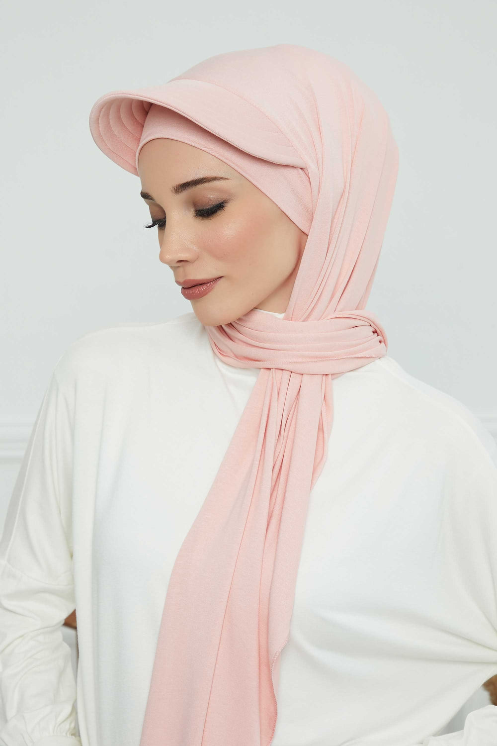 Instant Cotton Shawl Newsboy Scarves 95% Cotton Bandana Women's Cap Turban Visor Stylish Hijab Hat Turban Head Wraps,SS-1 Powder
