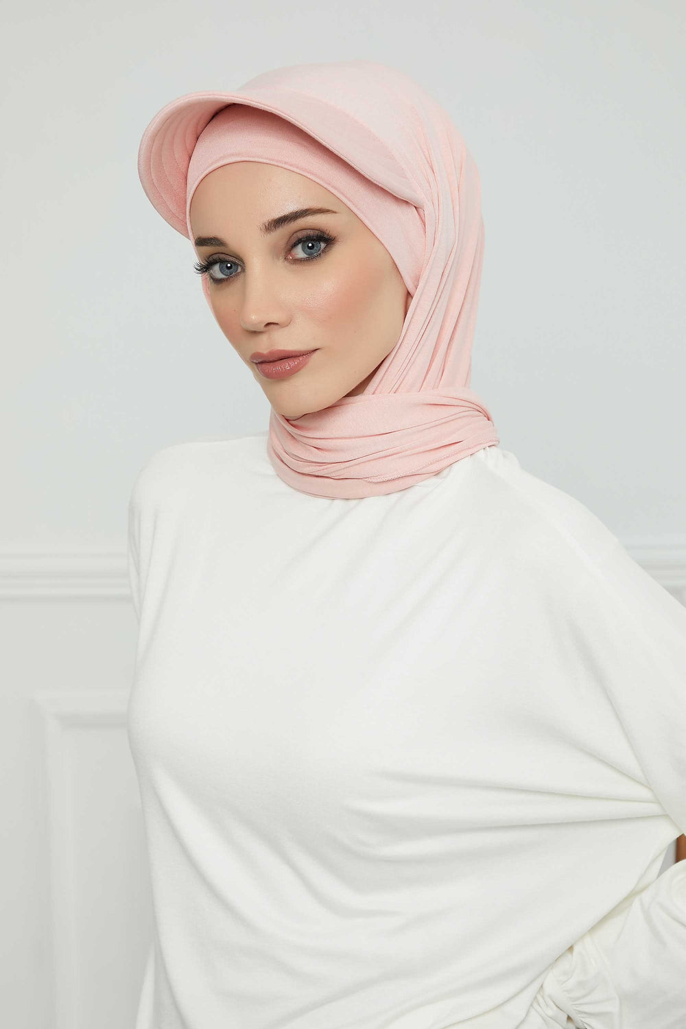 Instant Cotton Shawl Newsboy Scarves 95% Cotton Bandana Women's Cap Turban Visor Stylish Hijab Hat Turban Head Wraps,SS-1 Powder