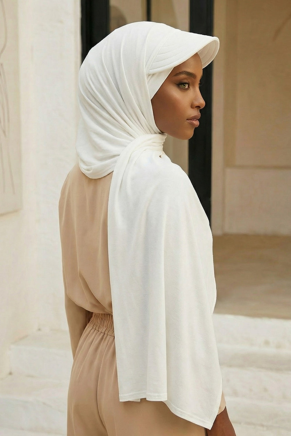 Instant Cotton Shawl Newsboy Scarves 95% Cotton Bandana Women's Cap Turban Visor Stylish Hijab Hat Turban Head Wraps,SS-1 Ivory