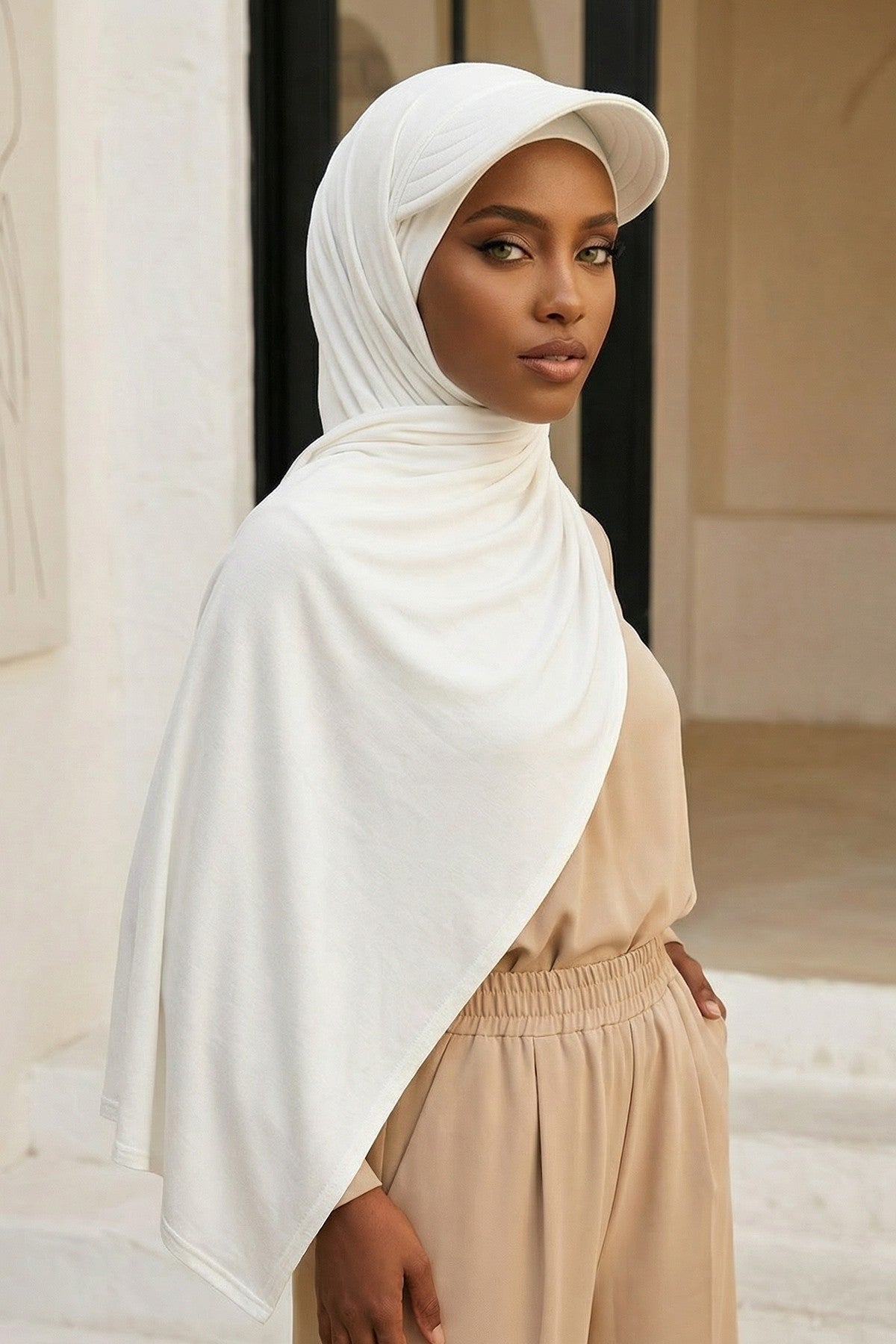 Instant Cotton Shawl Newsboy Scarves 95% Cotton Bandana Women's Cap Turban Visor Stylish Hijab Hat Turban Head Wraps,SS-1 Ivory