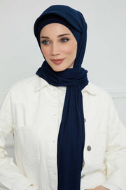 Instant Cotton Shawl Newsboy Scarves 95% Cotton Bandana Women's Cap Turban Visor Stylish Hijab Hat Turban Head Wraps,SS-1 Navy Blue