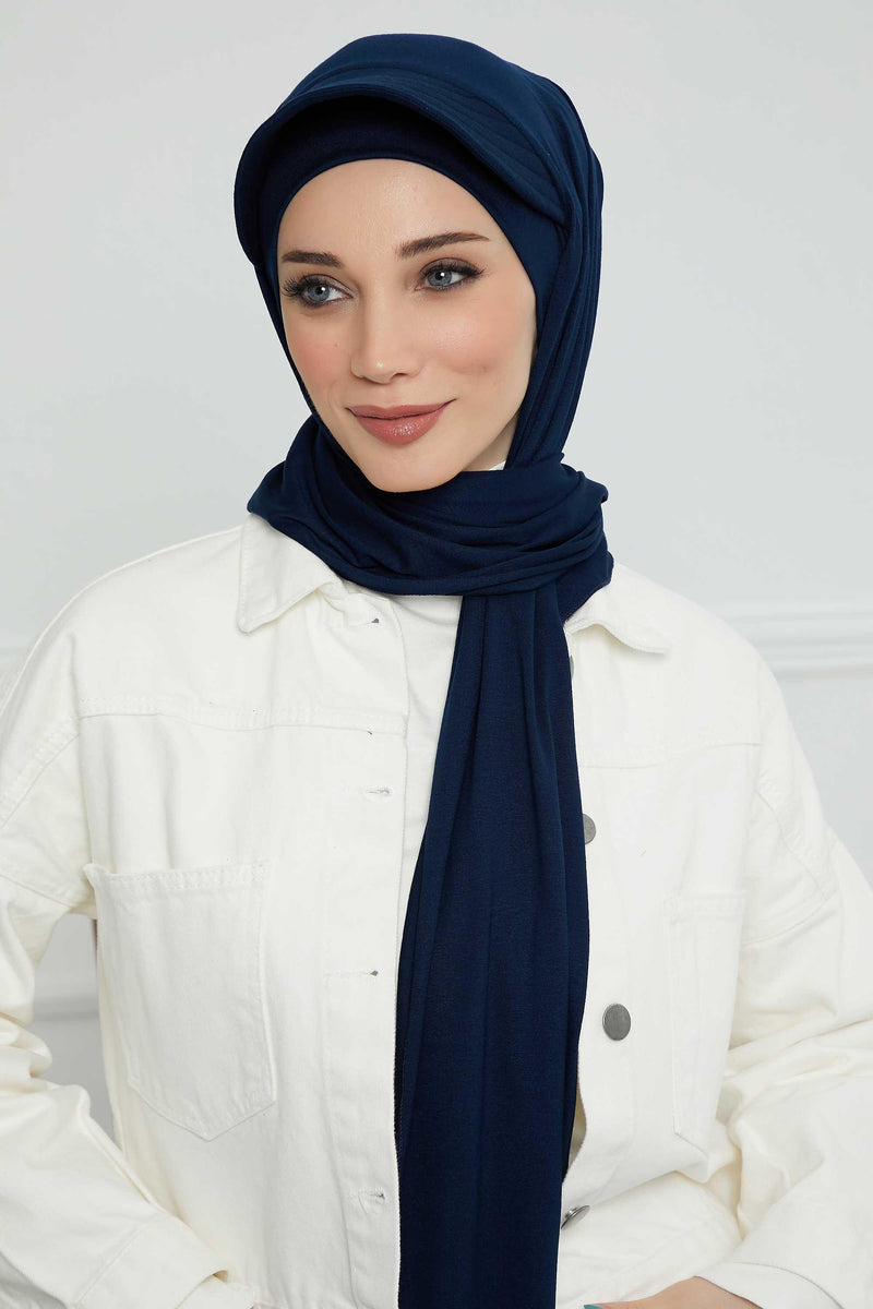 Instant Cotton Shawl Newsboy Scarves 95% Cotton Bandana Women's Cap Turban Visor Stylish Hijab Hat Turban Head Wraps,SS-1 Navy Blue