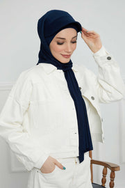 Instant Cotton Shawl Newsboy Scarves 95% Cotton Bandana Women's Cap Turban Visor Stylish Hijab Hat Turban Head Wraps,SS-1 Navy Blue