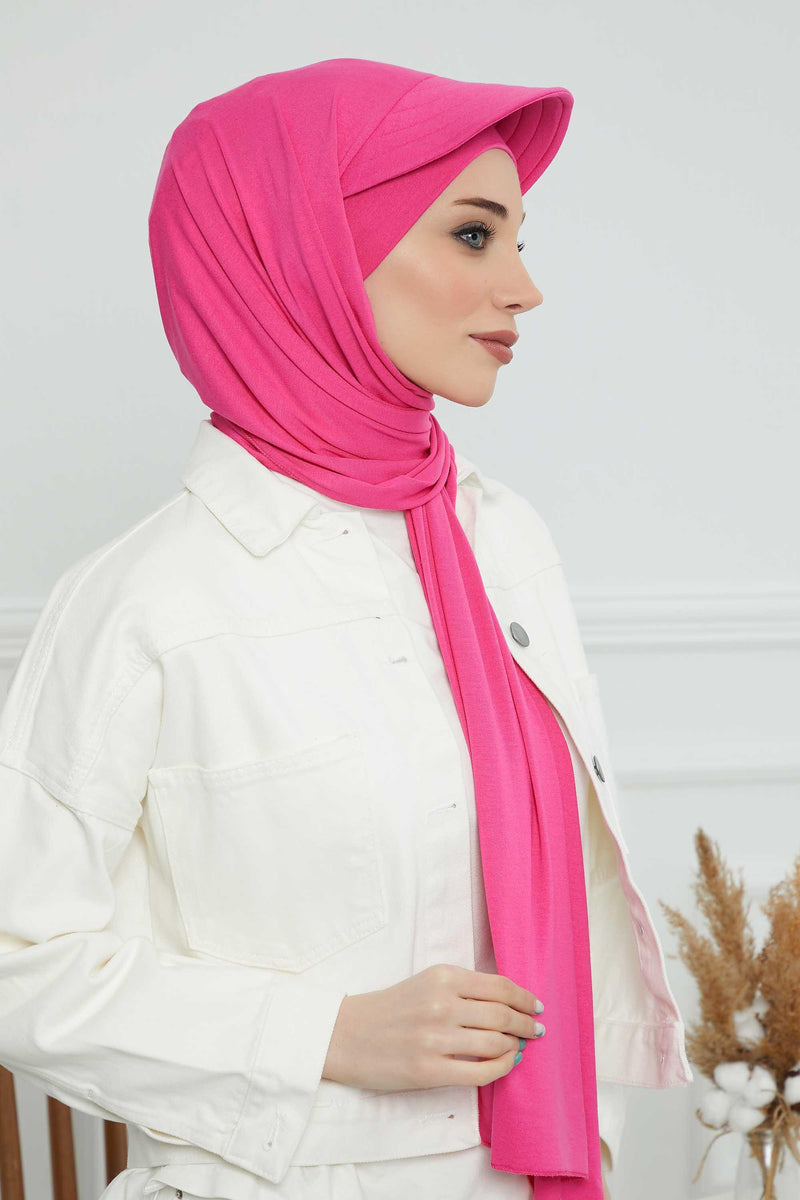 Instant Cotton Shawl Newsboy Scarves 95% Cotton Bandana Women's Cap Turban Visor Stylish Hijab Hat Turban Head Wraps,SS-1 Fuchsia